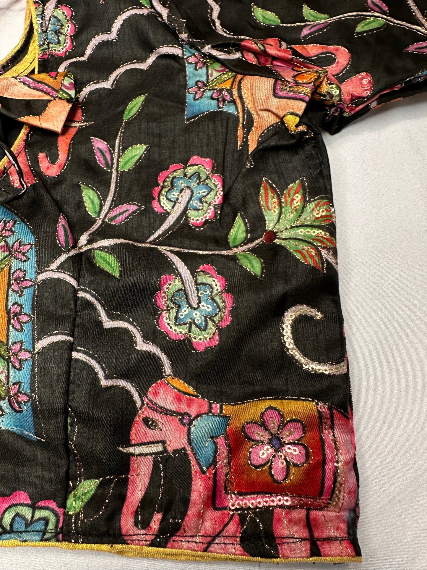 Black Silk Kalamkari Sequence Blouse