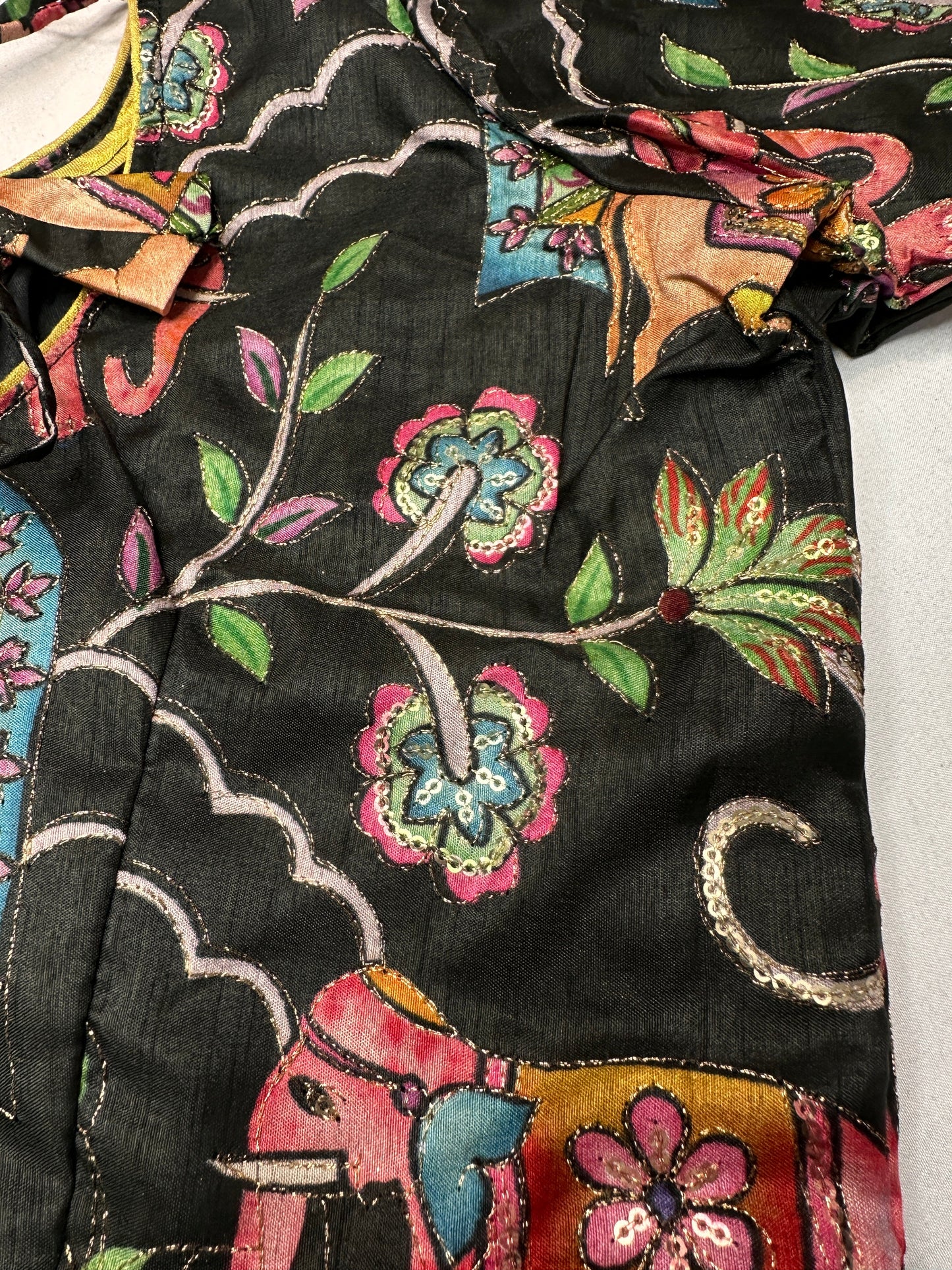 Black Silk Kalamkari Sequence Blouse