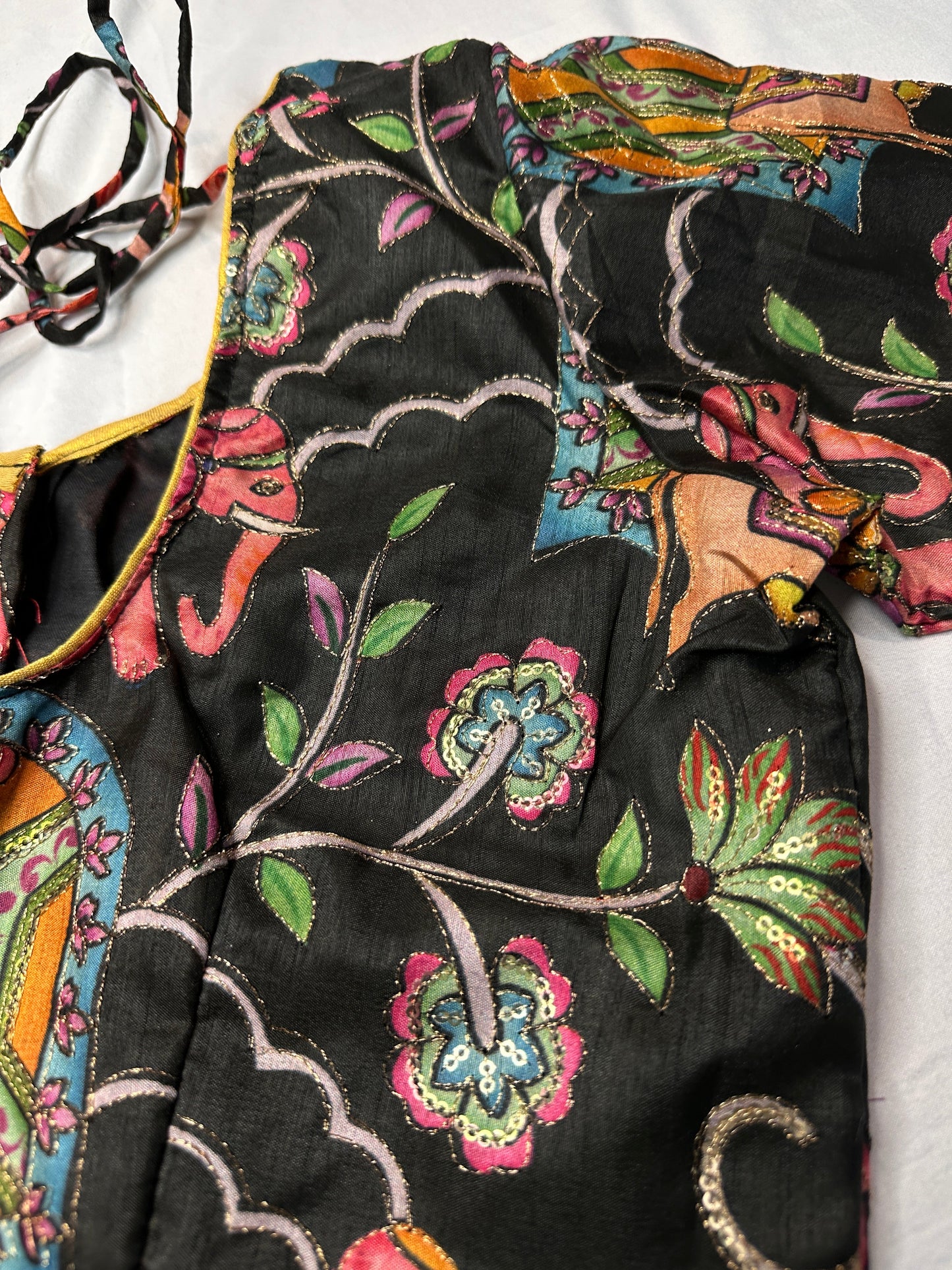 Black Silk Kalamkari Sequence Blouse