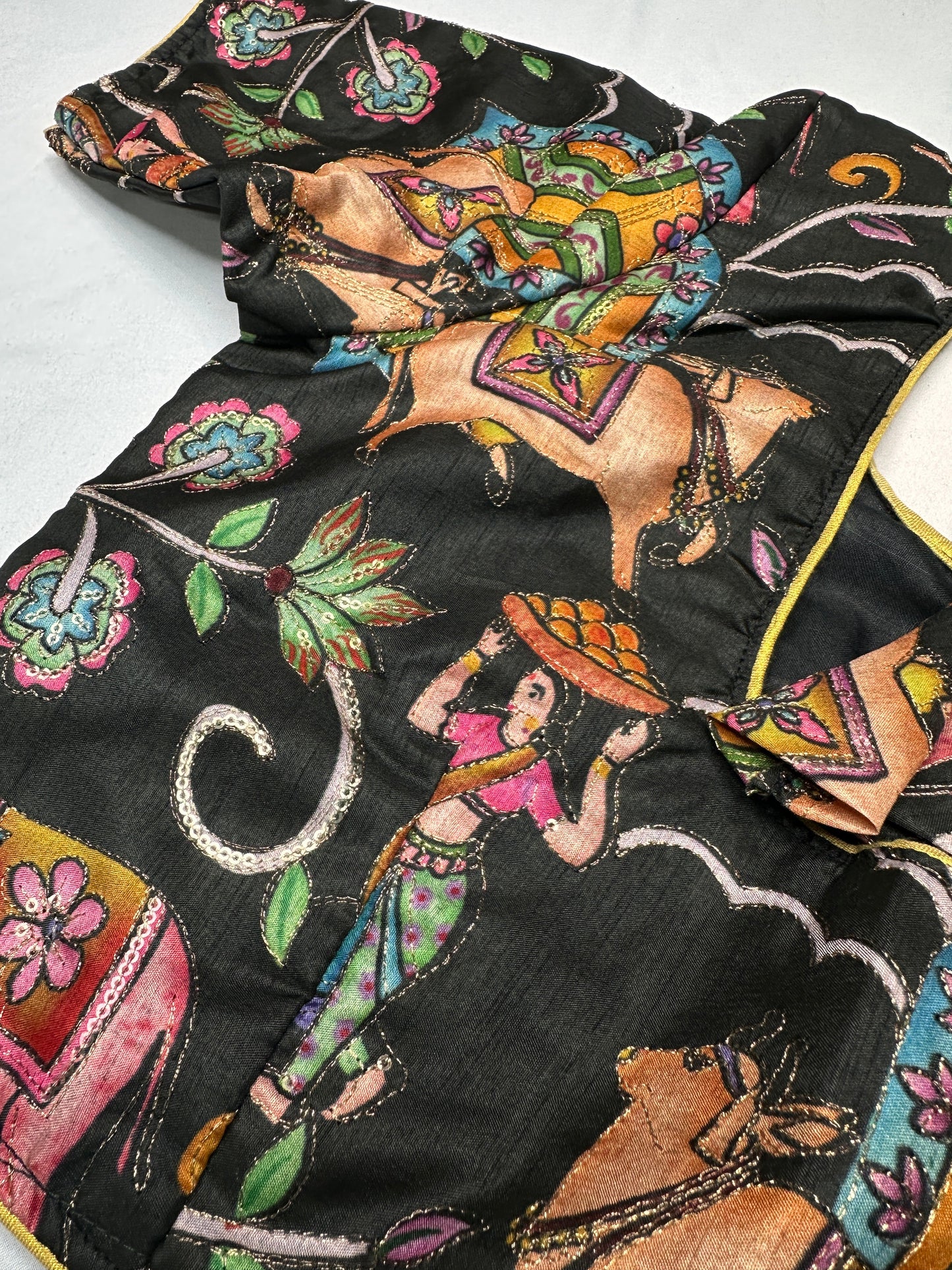 Black Silk Kalamkari Sequence Blouse