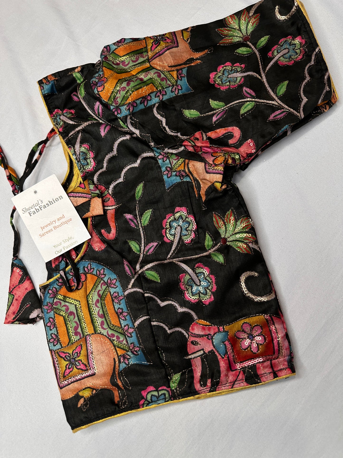 Black Silk Kalamkari Sequence Blouse