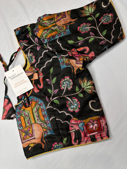 Black Silk Kalamkari Sequence Blouse
