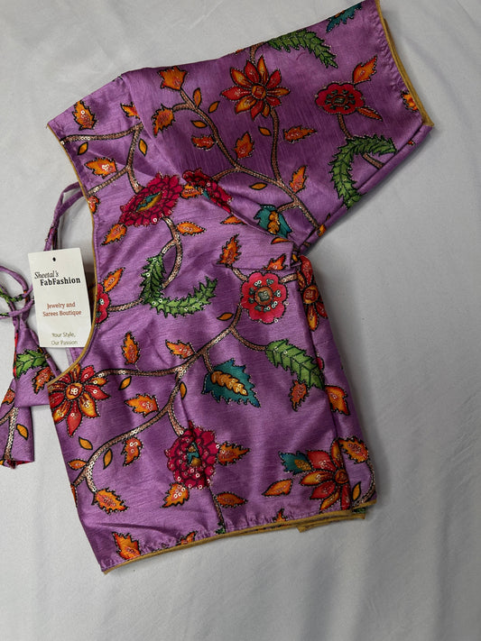 Purple Silk Kalamkari Sequence Blouse