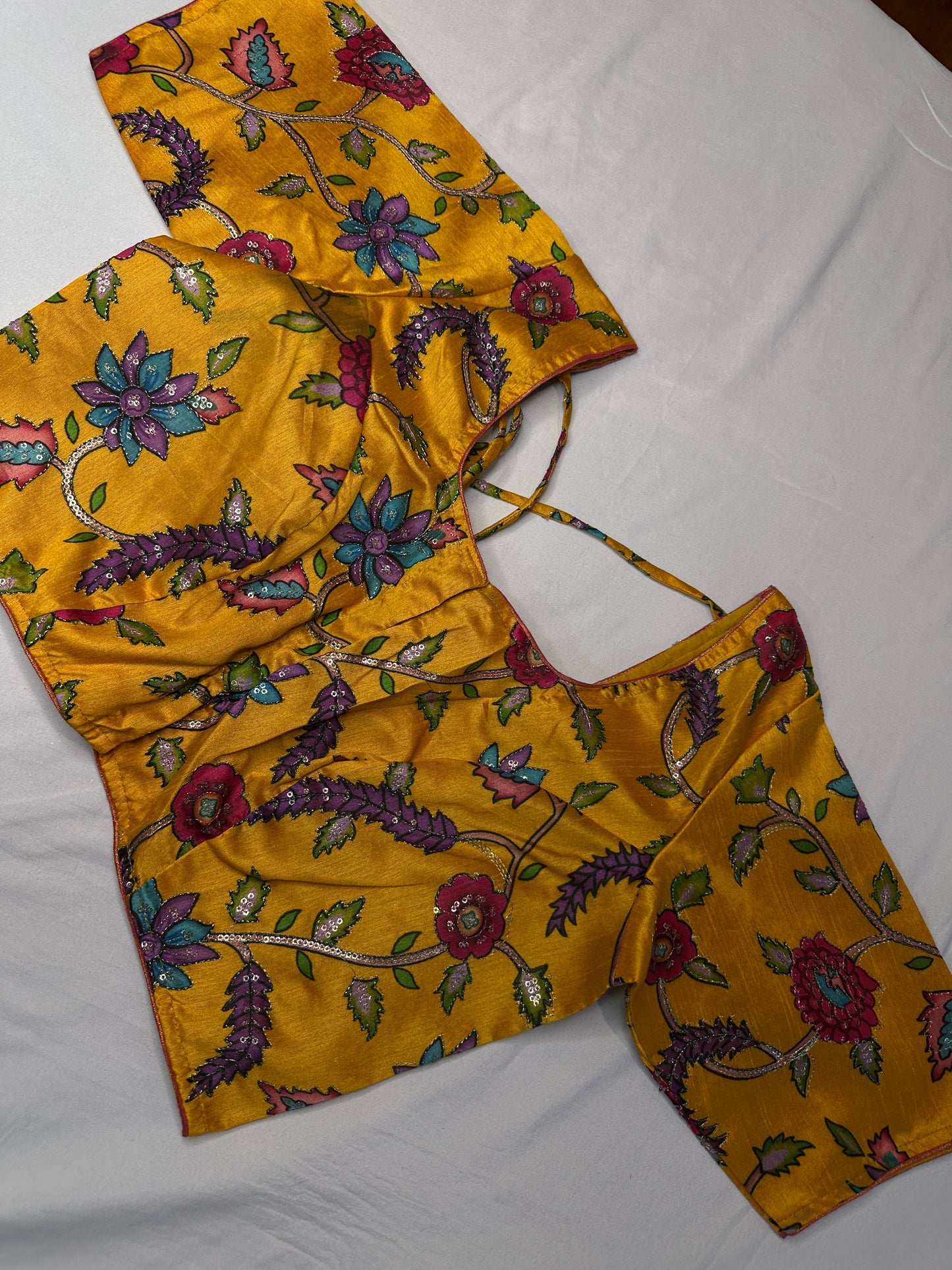 Yellow Silk Kalamkari Sequence Blouse