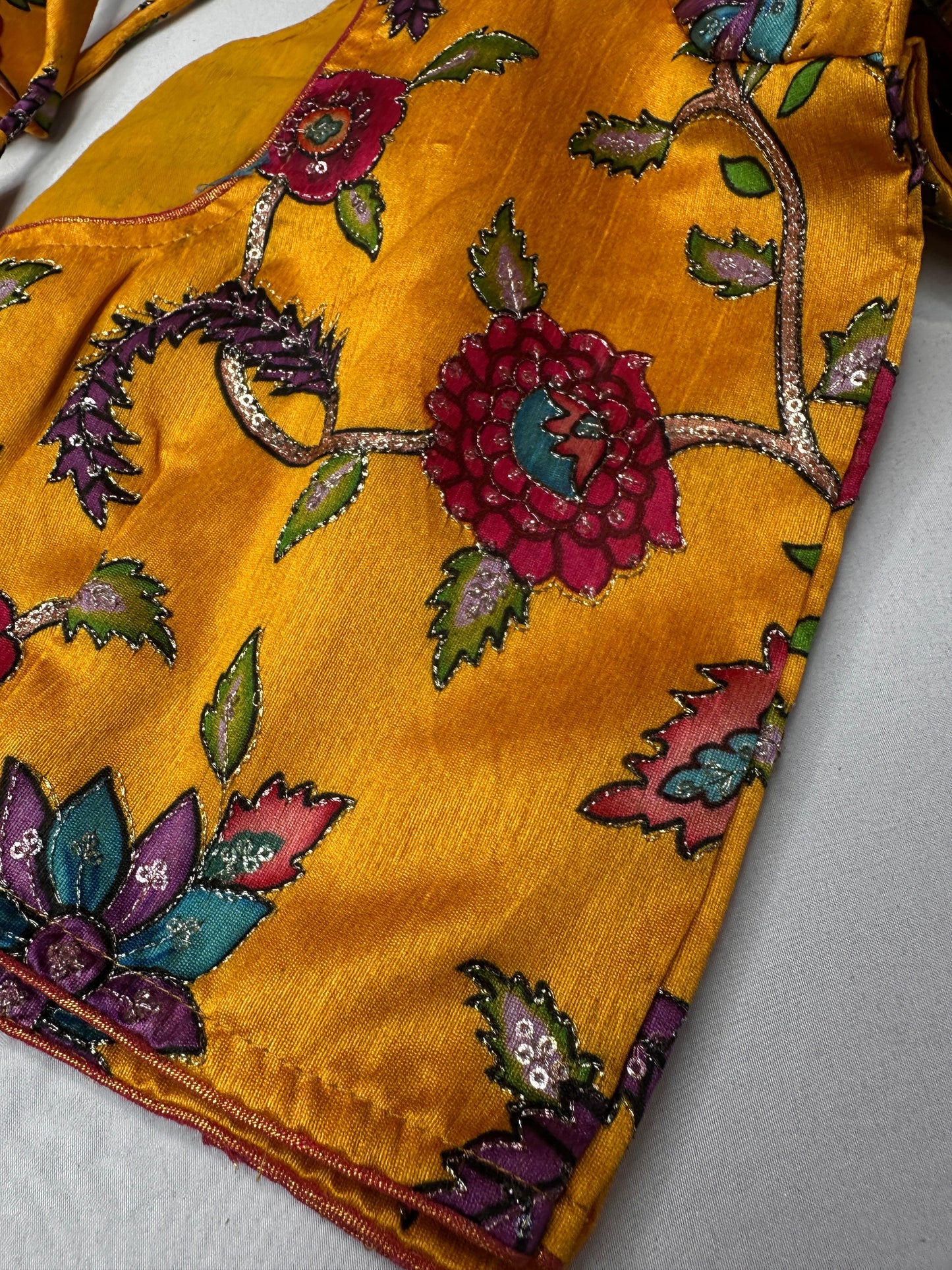 Yellow Silk Kalamkari Sequence Blouse