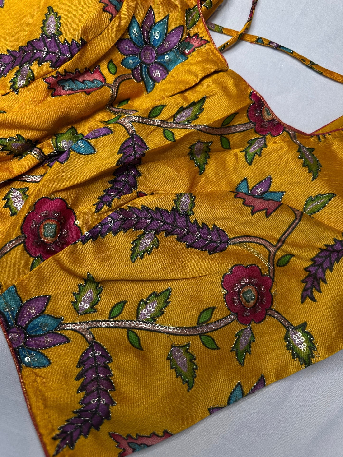 Yellow Silk Kalamkari Sequence Blouse