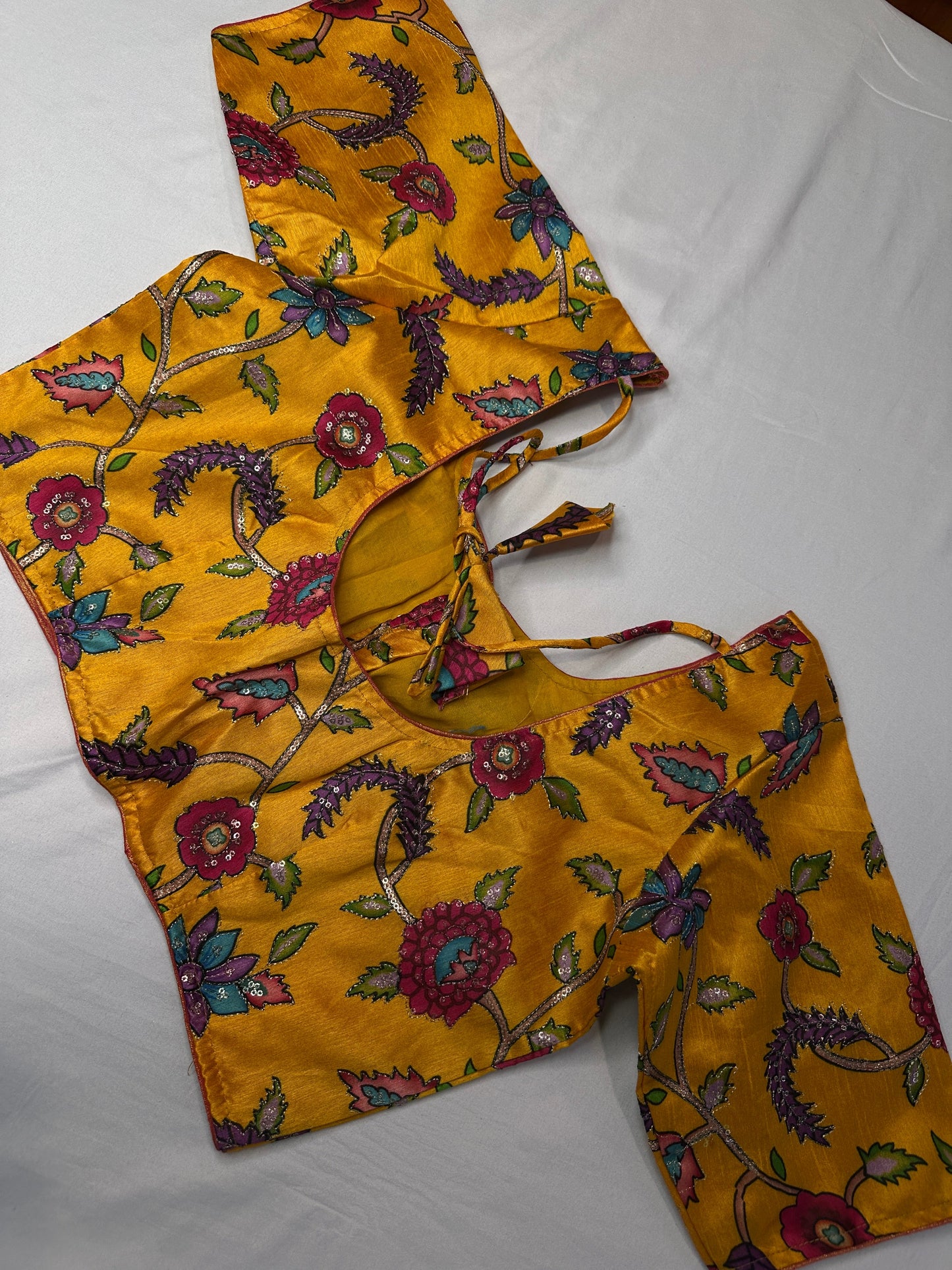 Yellow Silk Kalamkari Sequence Blouse