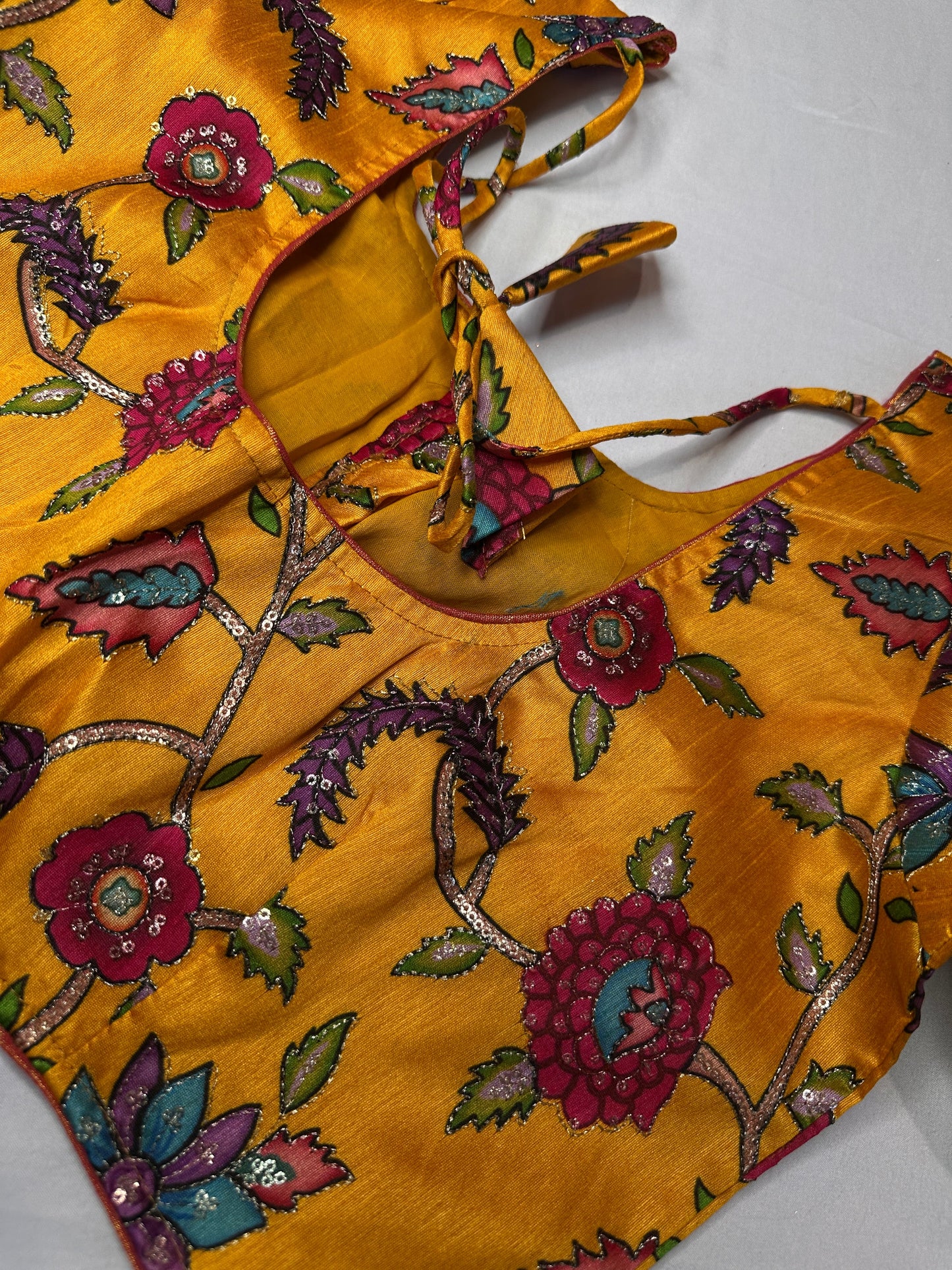 Yellow Silk Kalamkari Sequence Blouse