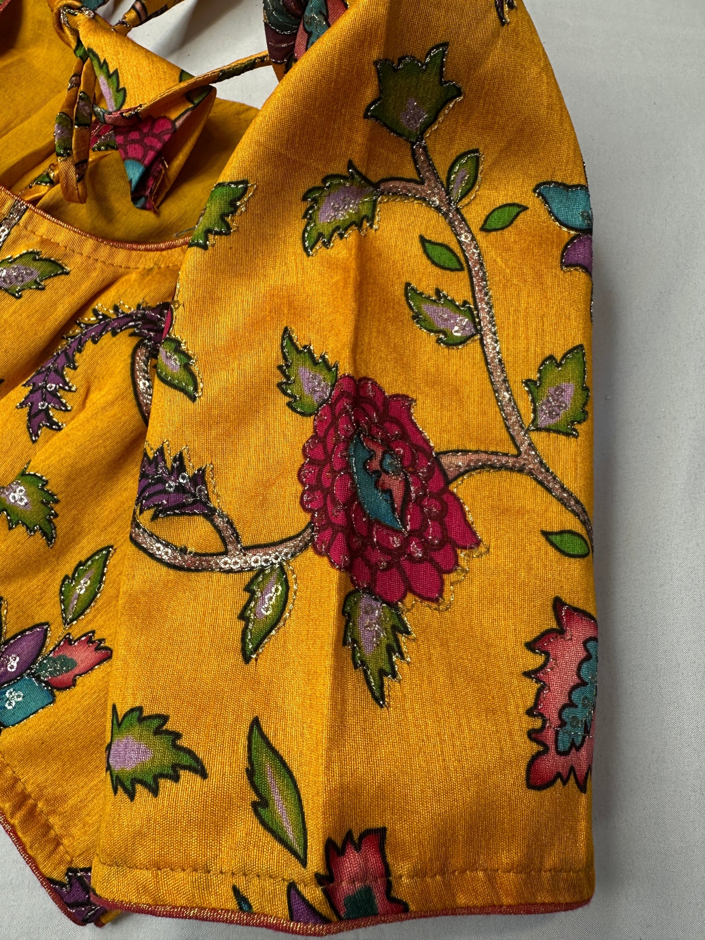 Yellow Silk Kalamkari Sequence Blouse