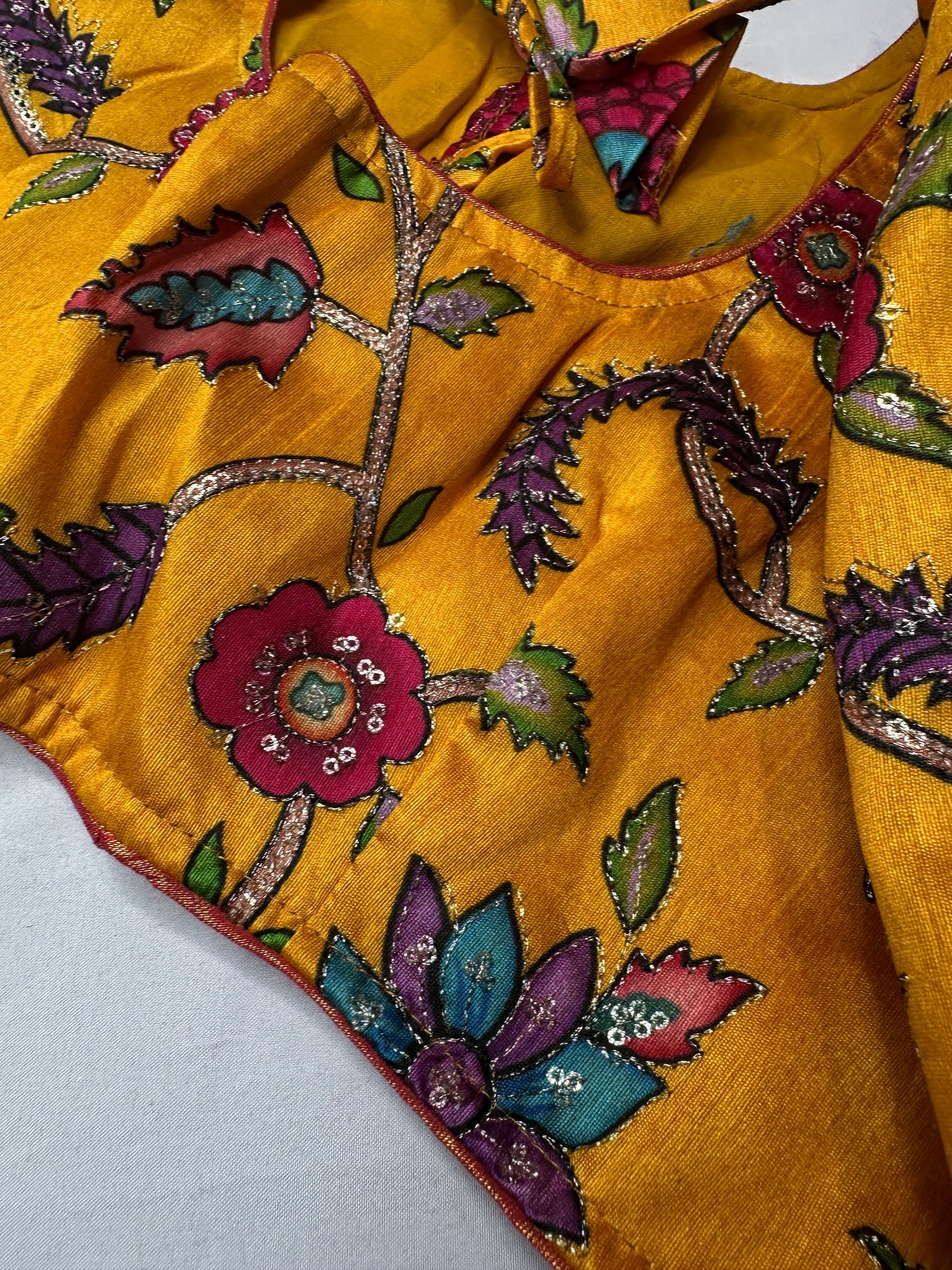 Yellow Silk Kalamkari Sequence Blouse