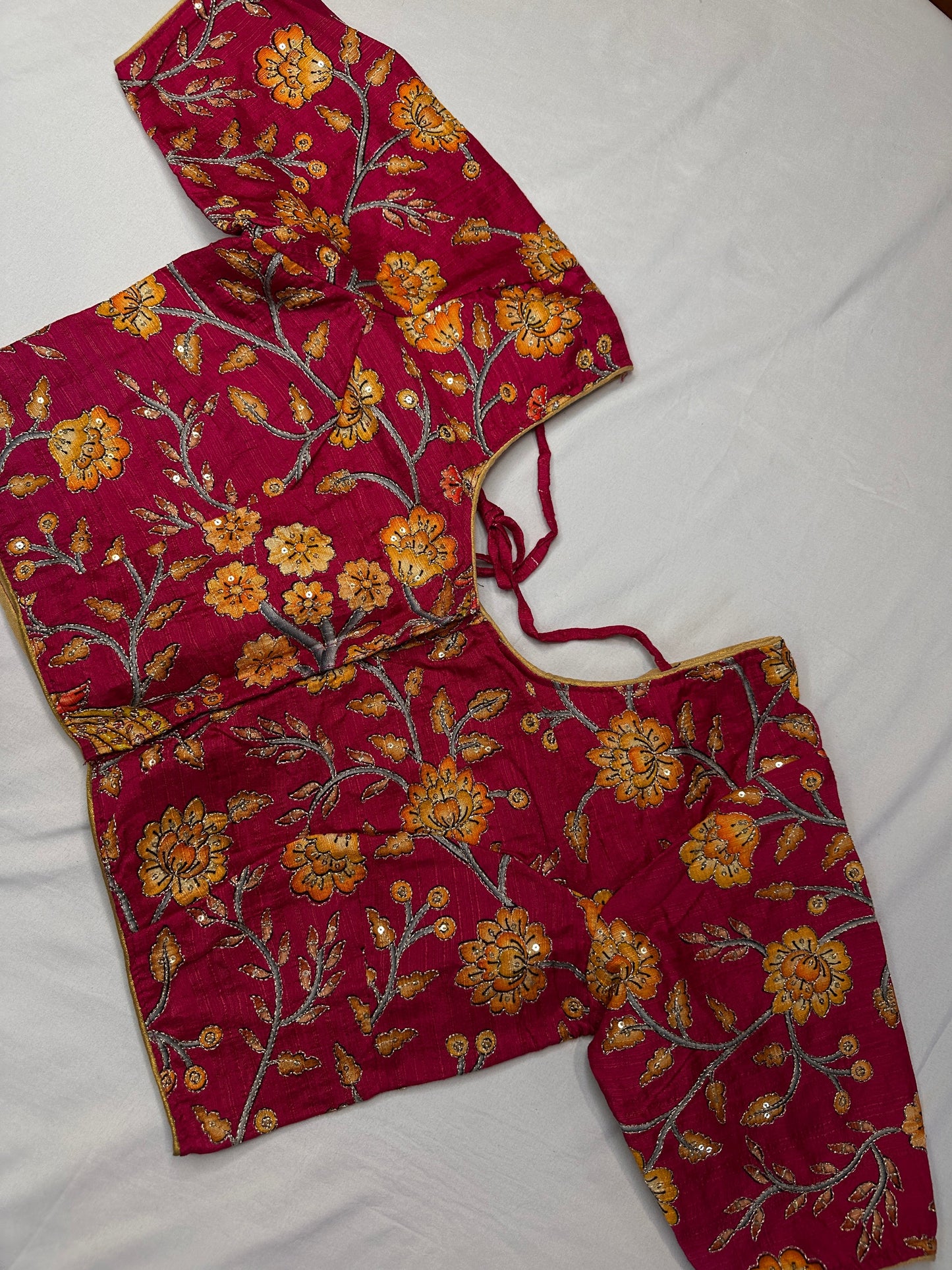 Pink Silk Kalamkari Sequence Blouse