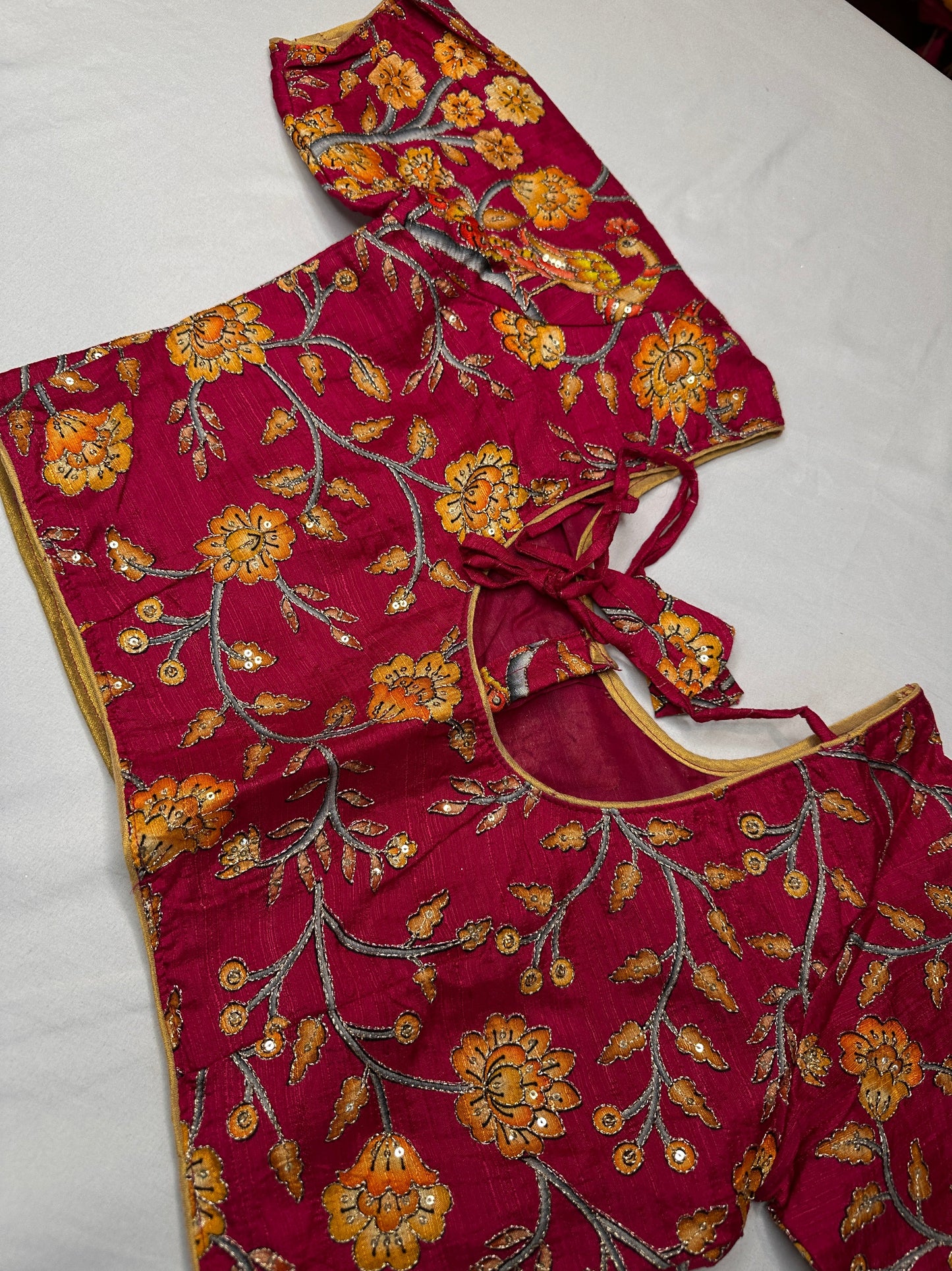 Pink Silk Kalamkari Sequence Blouse