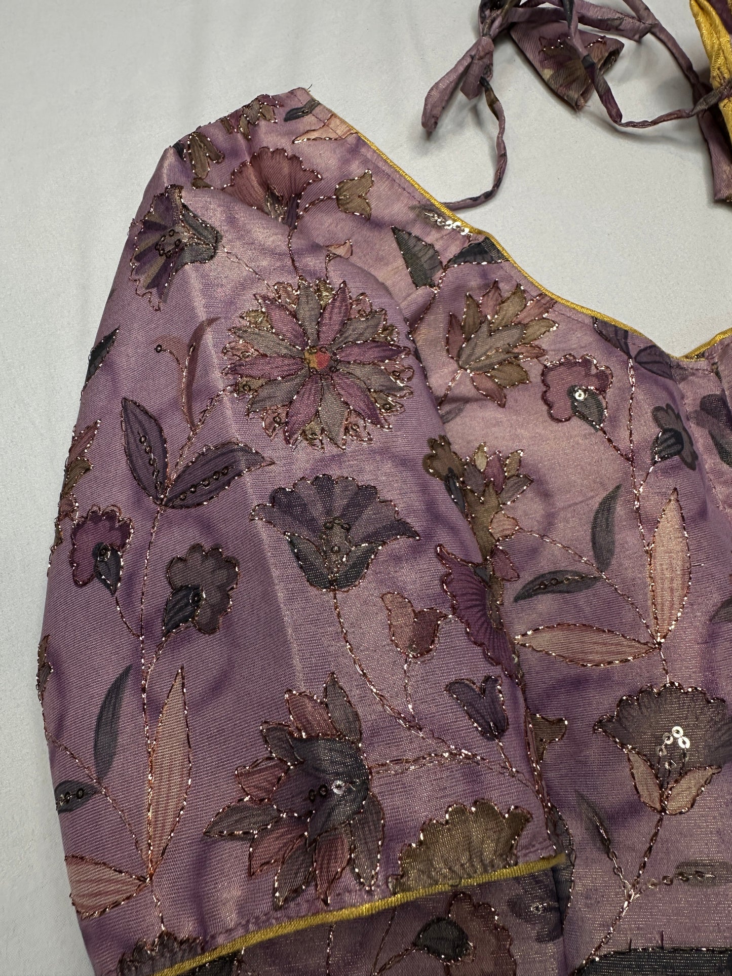Mauve Purple Silk Kalamkari Sequence Blouse