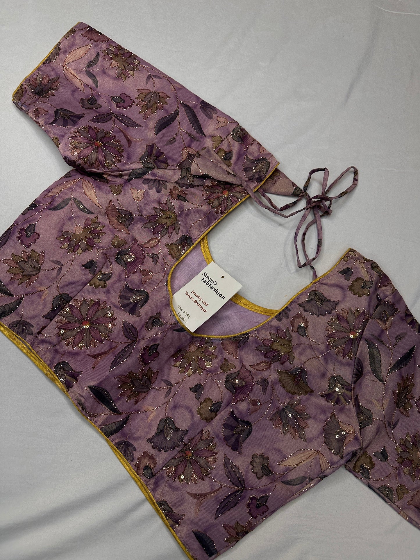 Mauve Purple Silk Kalamkari Sequence Blouse