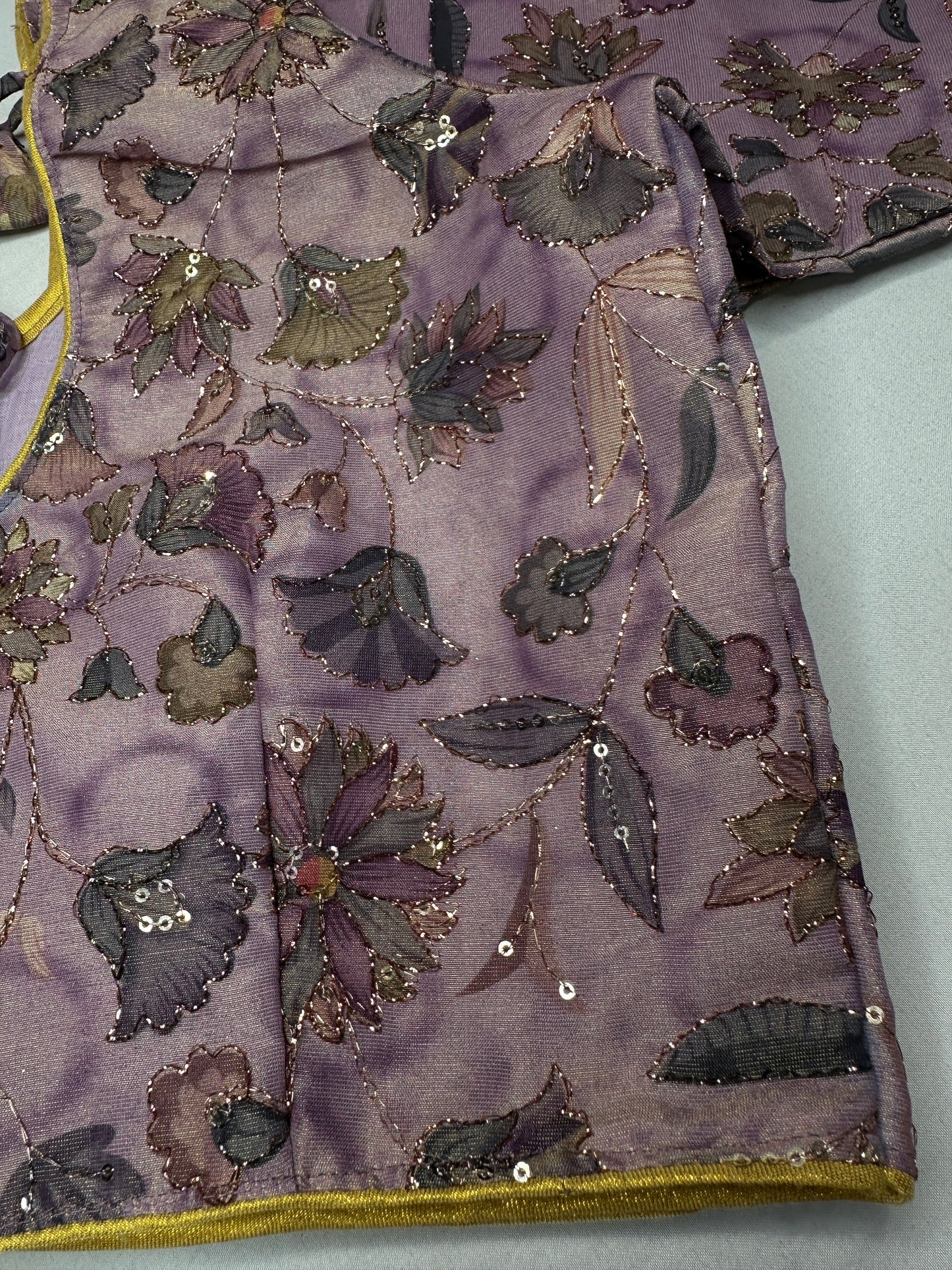 Mauve Purple Silk Kalamkari Sequence Blouse