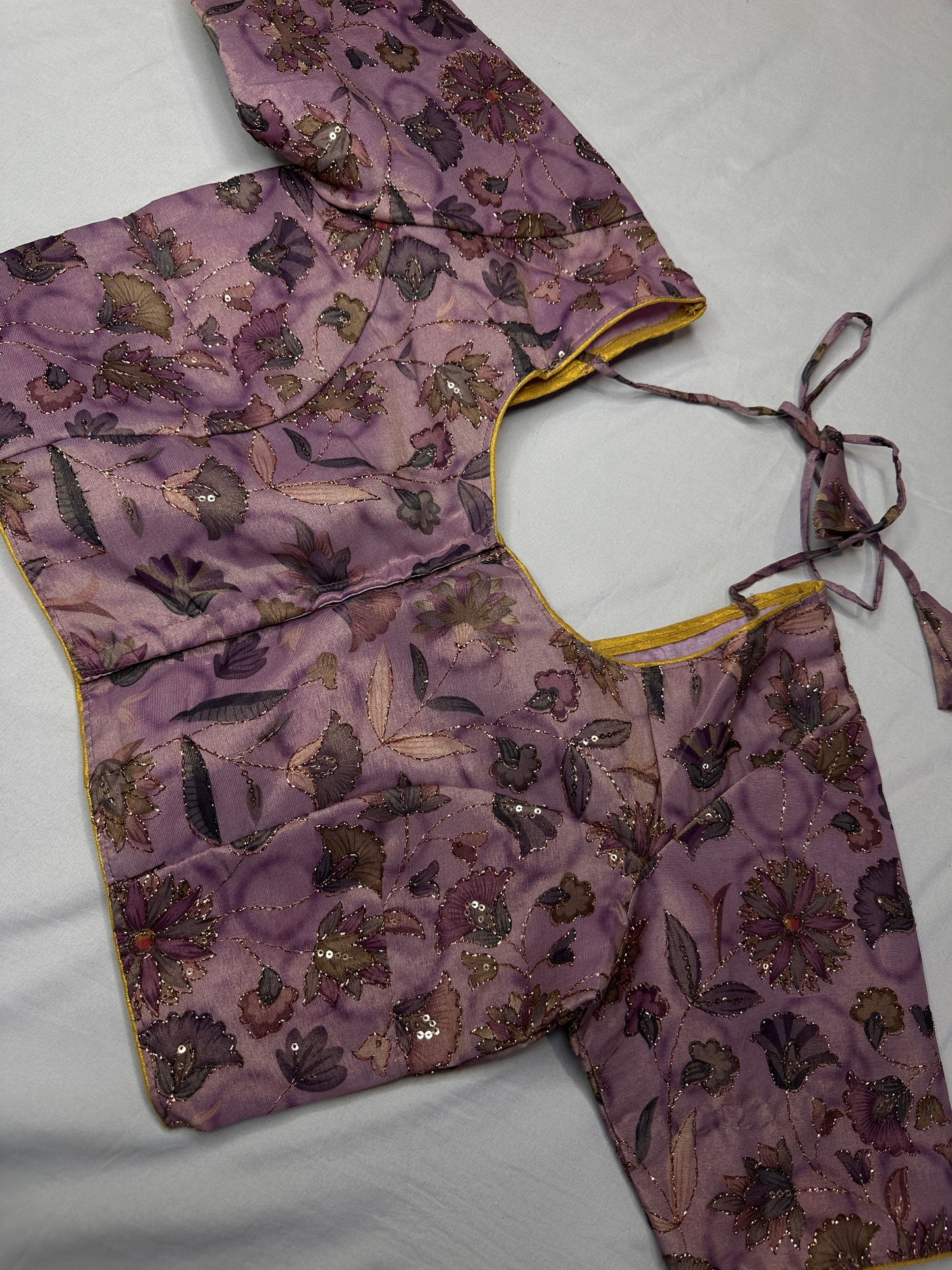 Mauve Purple Silk Kalamkari Sequence Blouse