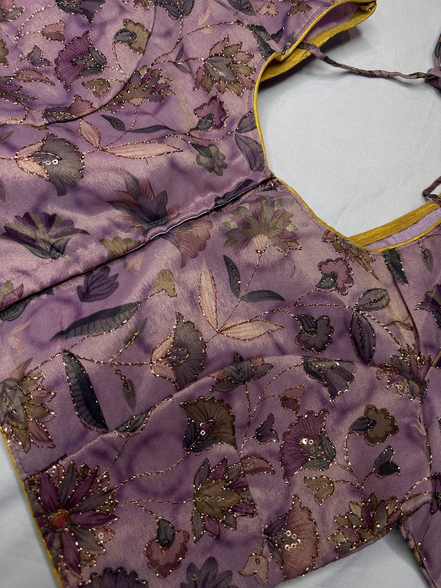 Mauve Purple Silk Kalamkari Sequence Blouse