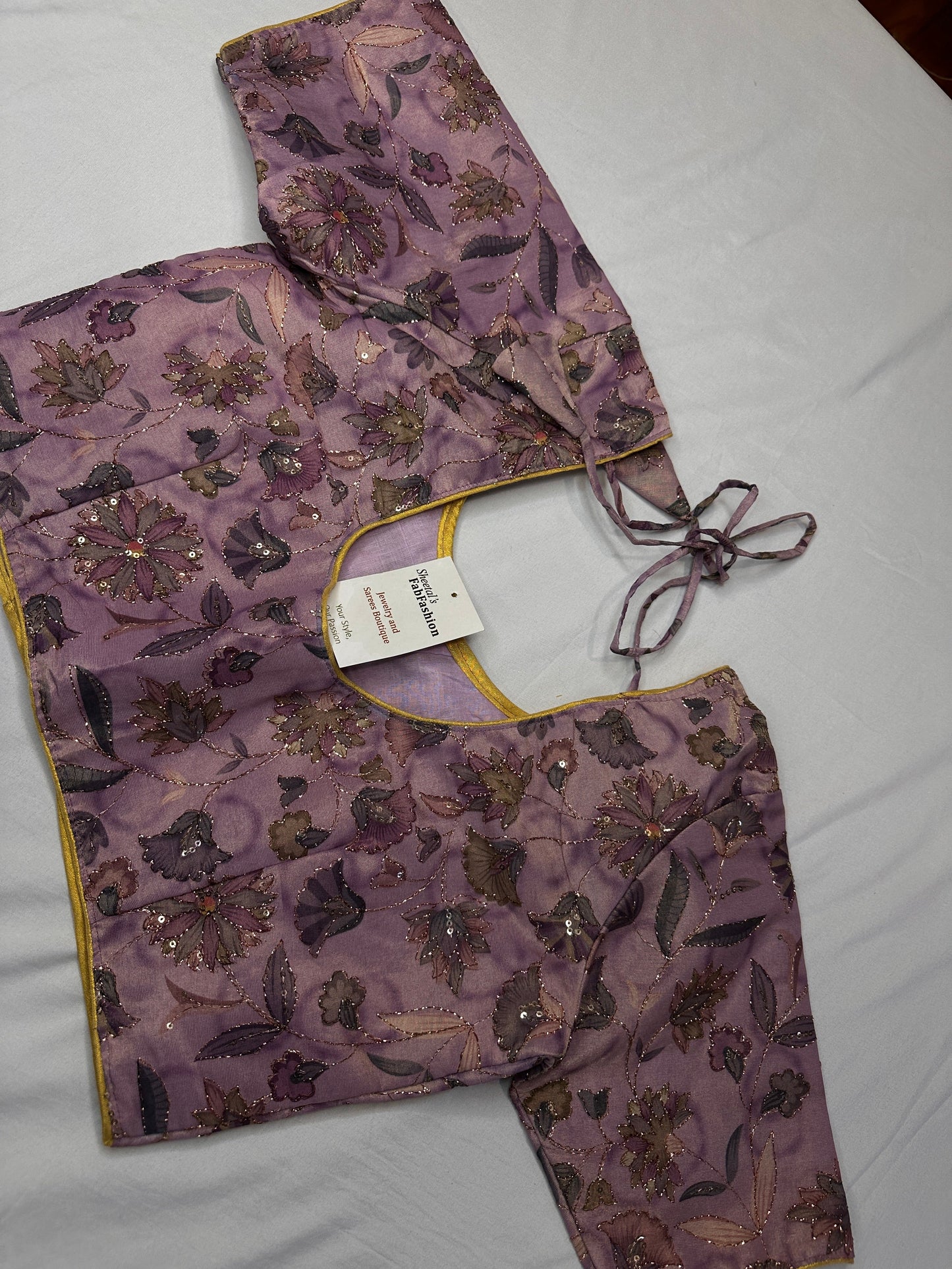 Mauve Purple Silk Kalamkari Sequence Blouse