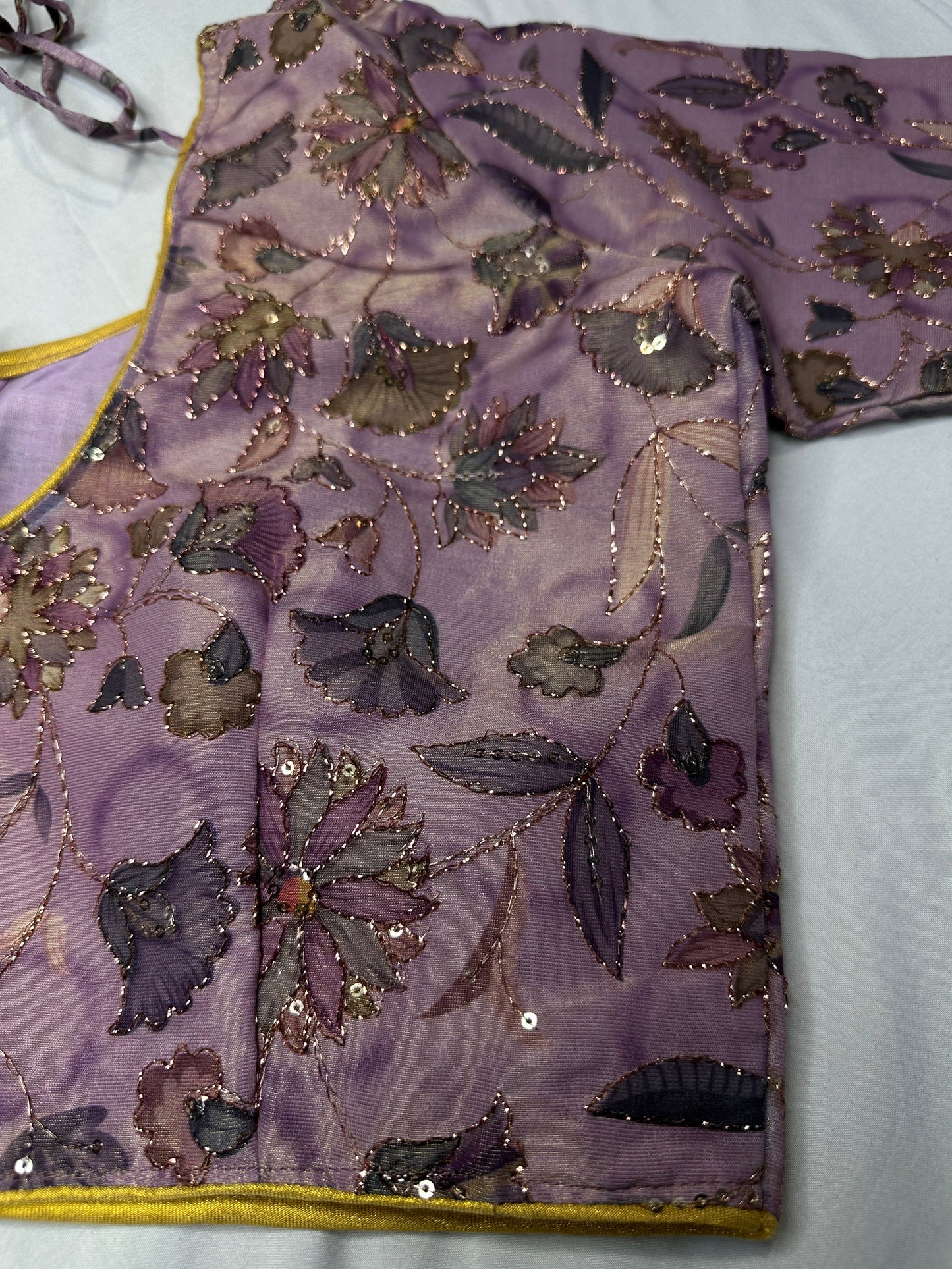 Mauve Purple Silk Kalamkari Sequence Blouse