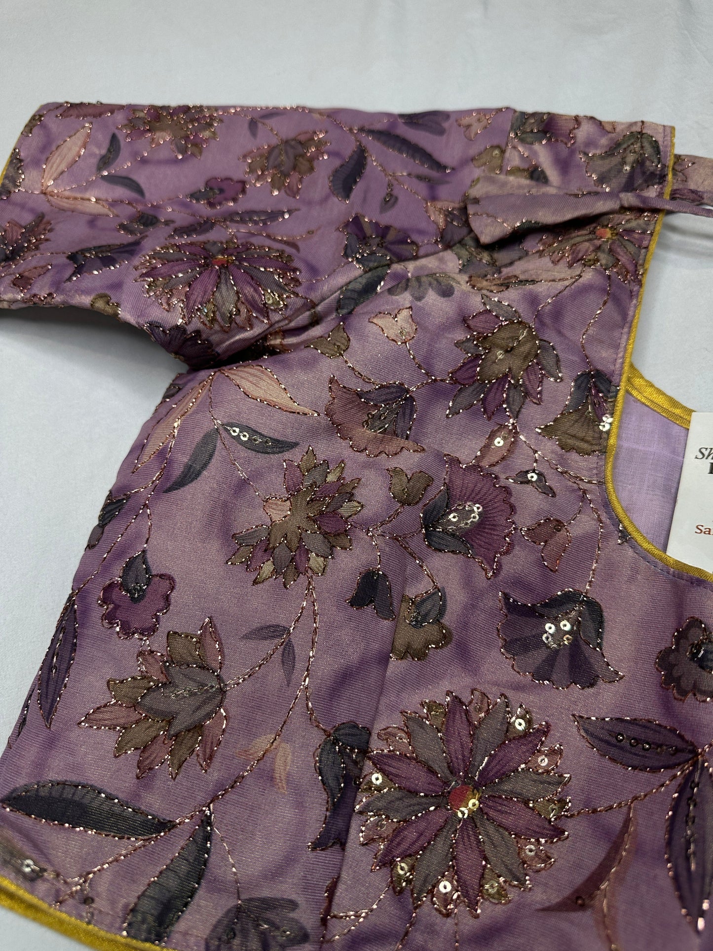 Mauve Purple Silk Kalamkari Sequence Blouse