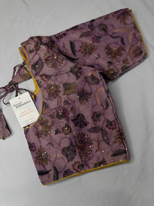 Mauve Purple Silk Kalamkari Sequence Blouse