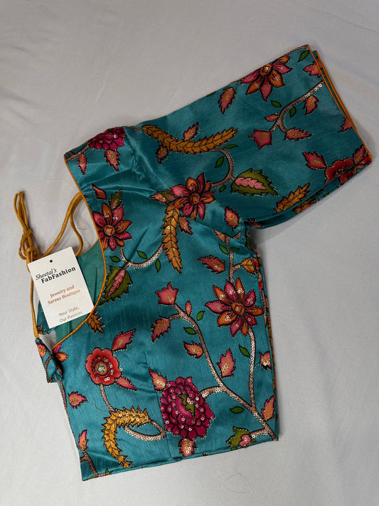 Blue Silk Kalamkari Sequence Blouse