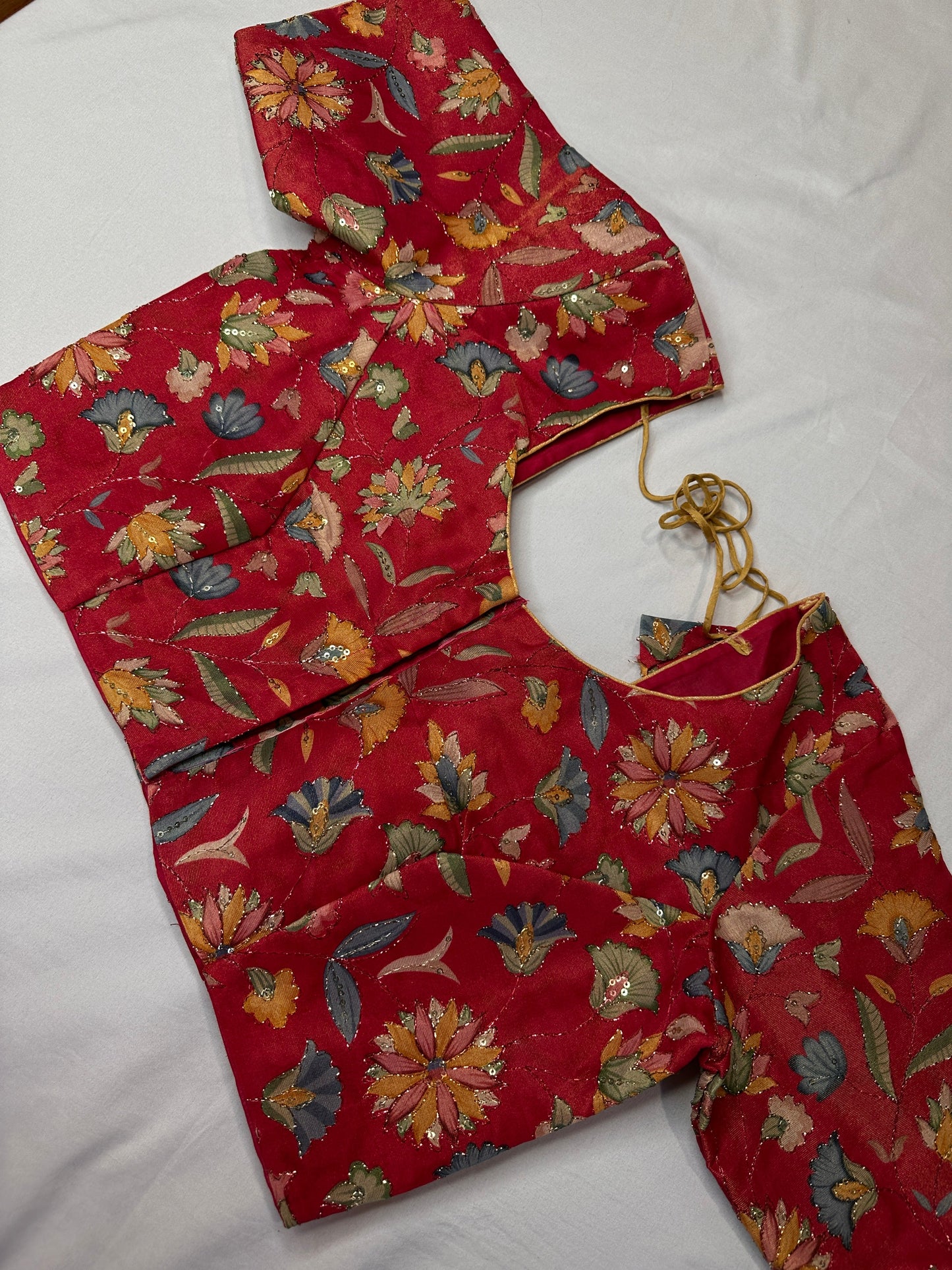 Pink Multi Color Tissue Silk Kalamkari Sequence Blouse