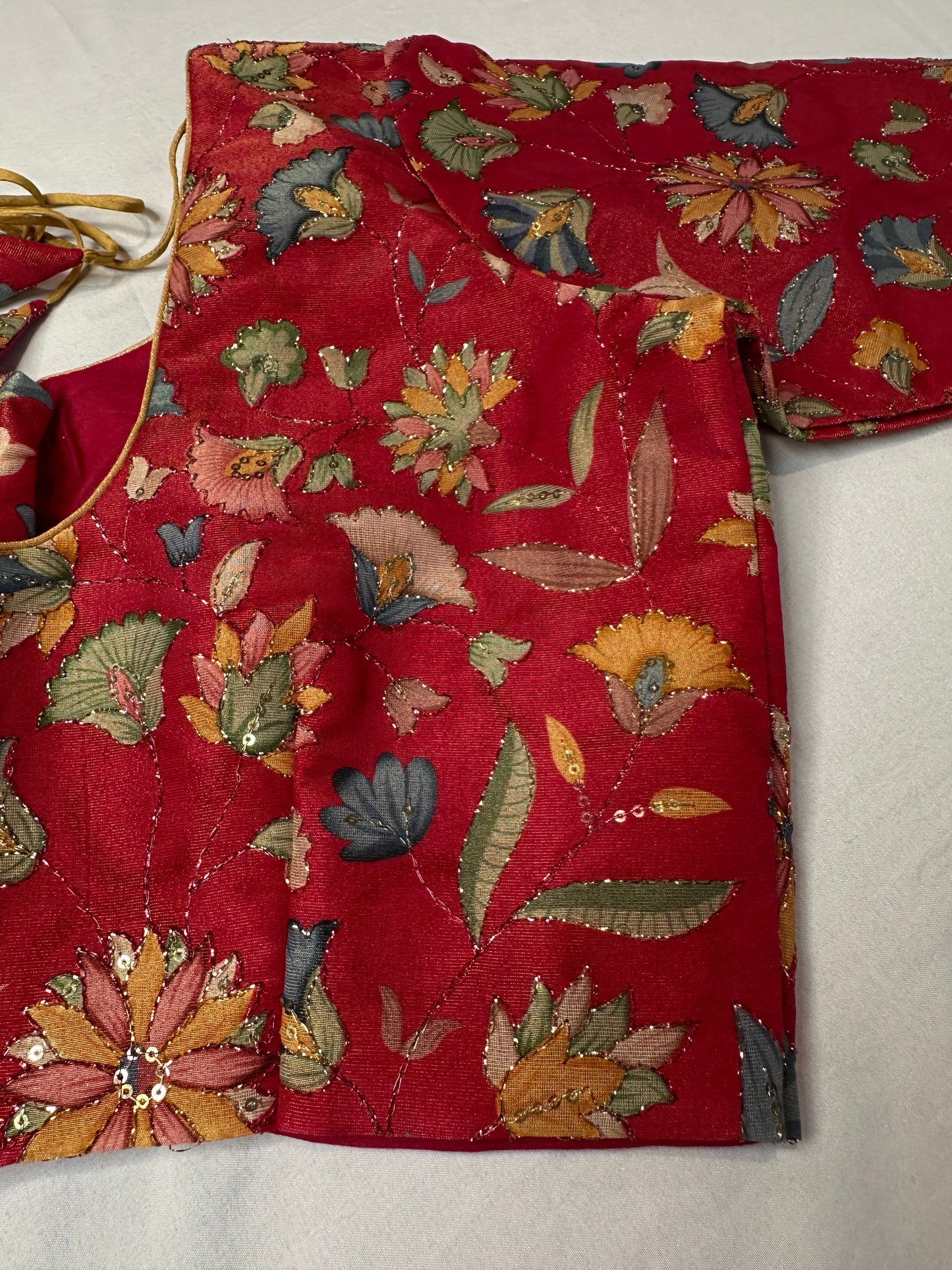 Pink Multi Color Tissue Silk Kalamkari Sequence Blouse