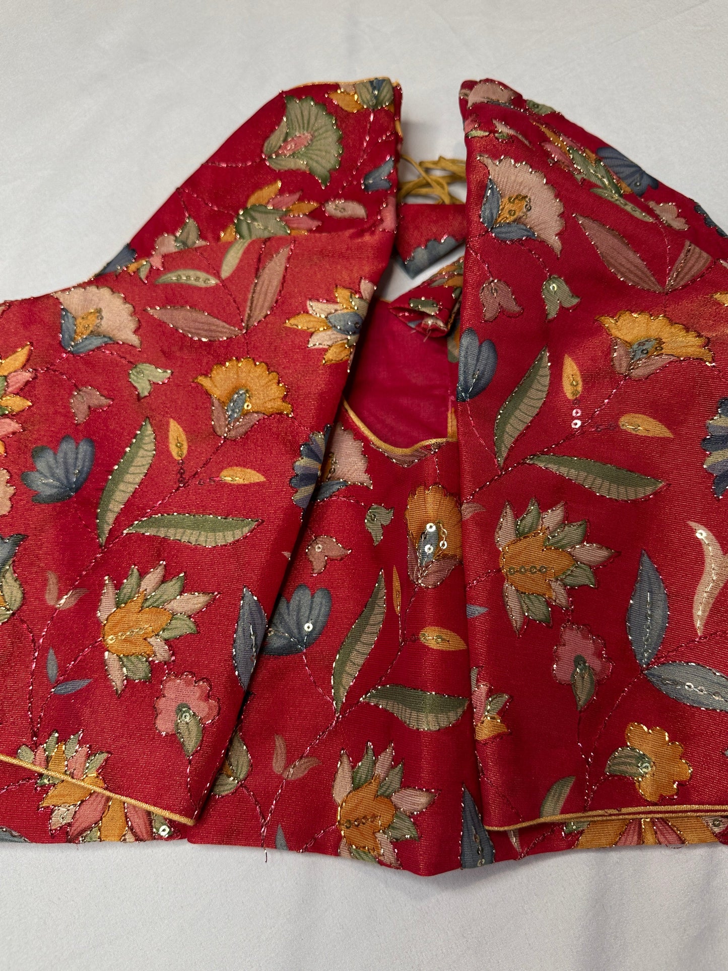 Pink Multi Color Tissue Silk Kalamkari Sequence Blouse