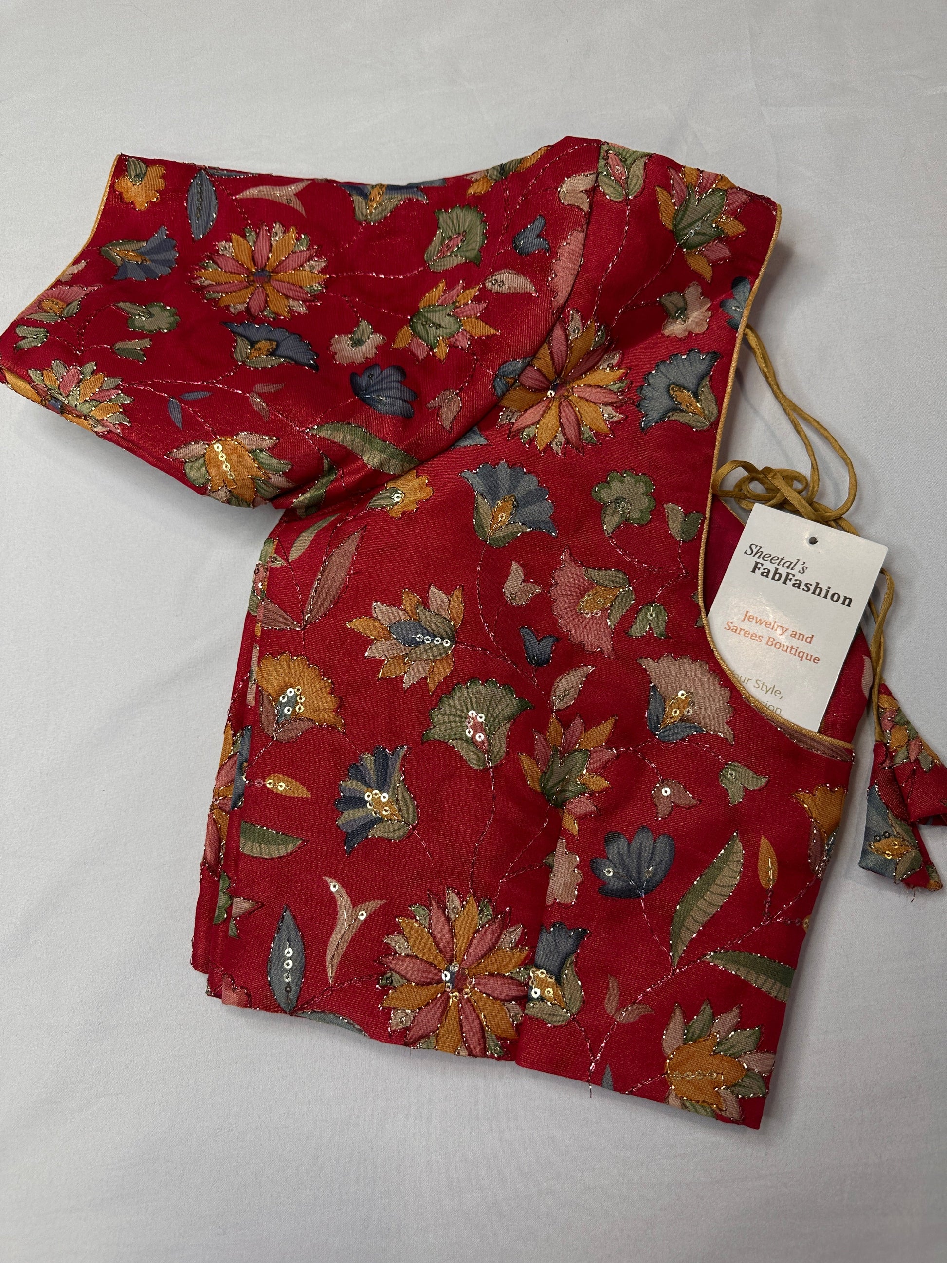 Pink Multi Color Tissue Silk Kalamkari Sequence Blouse