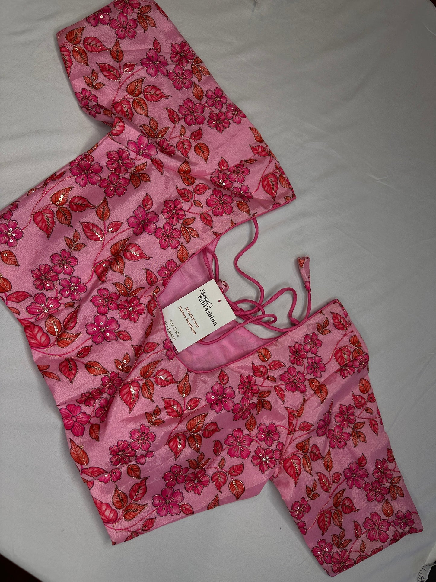 Pink Multi Color Tissue Silk Kalamkari Sequence Blouse