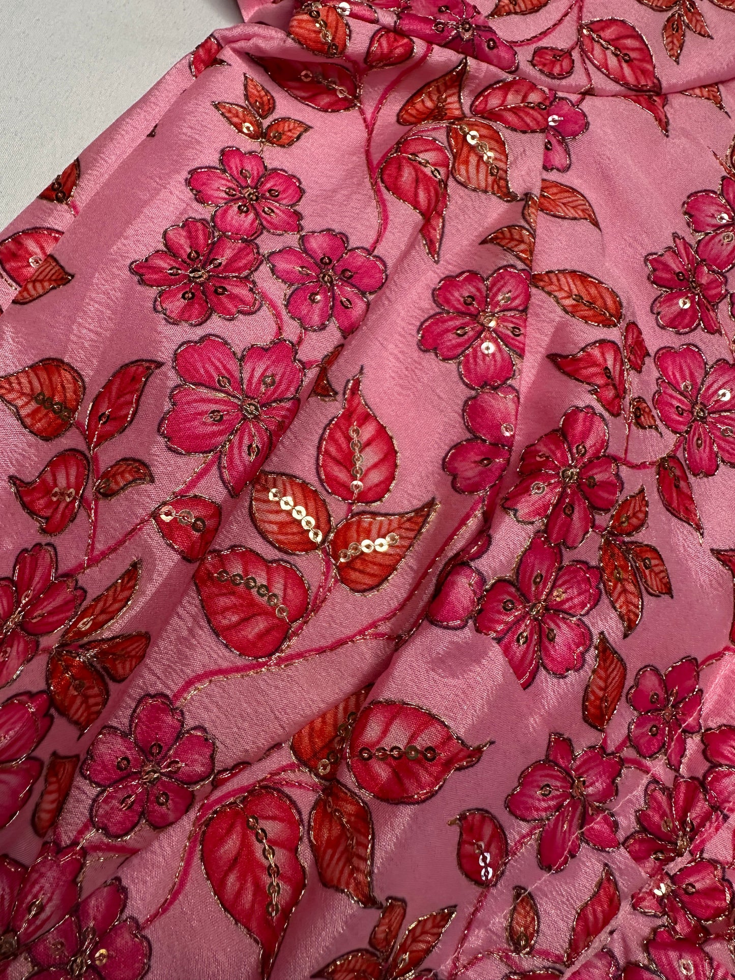 Pink Multi Color Tissue Silk Kalamkari Sequence Blouse