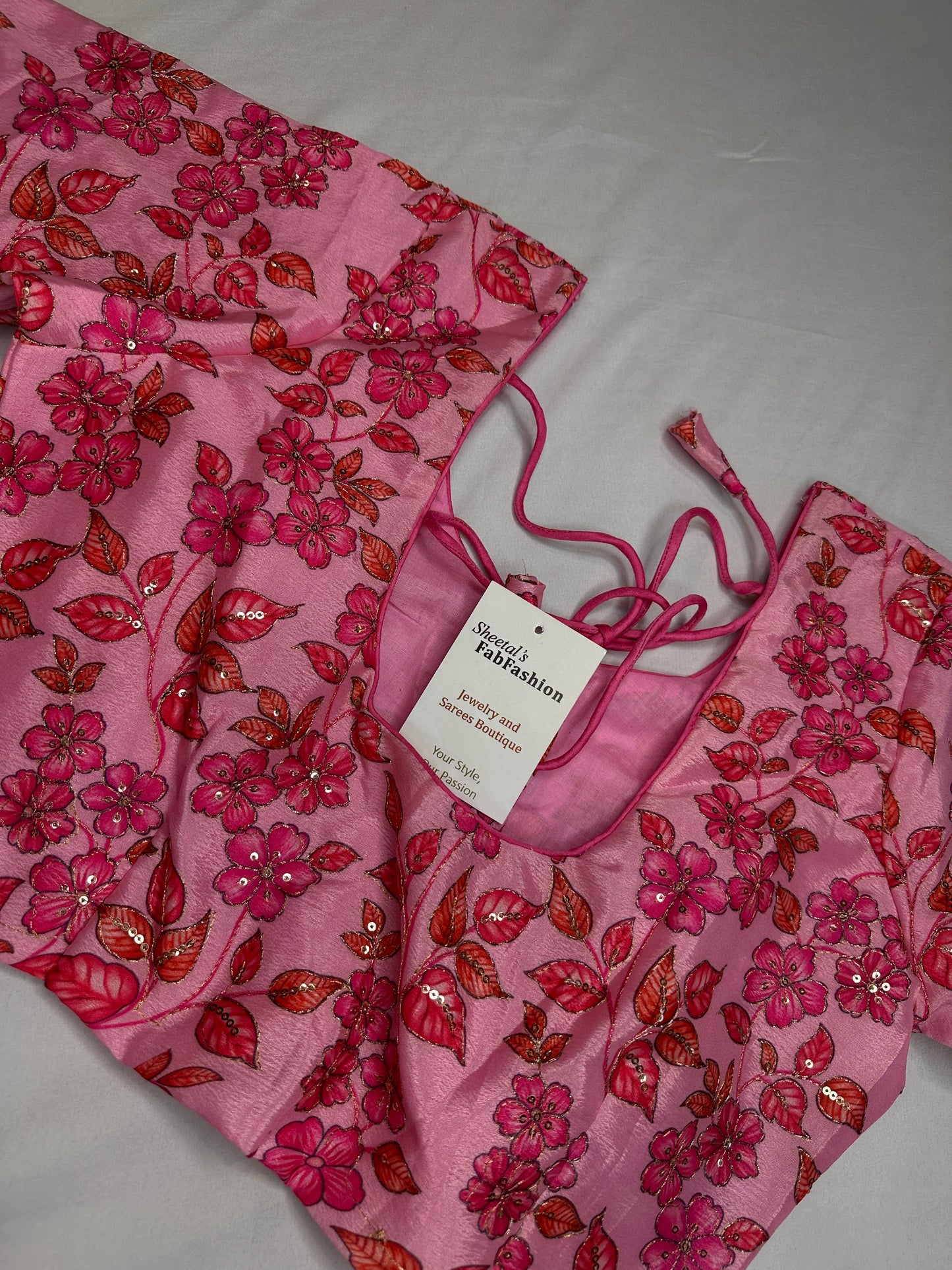 Pink Multi Color Tissue Silk Kalamkari Sequence Blouse