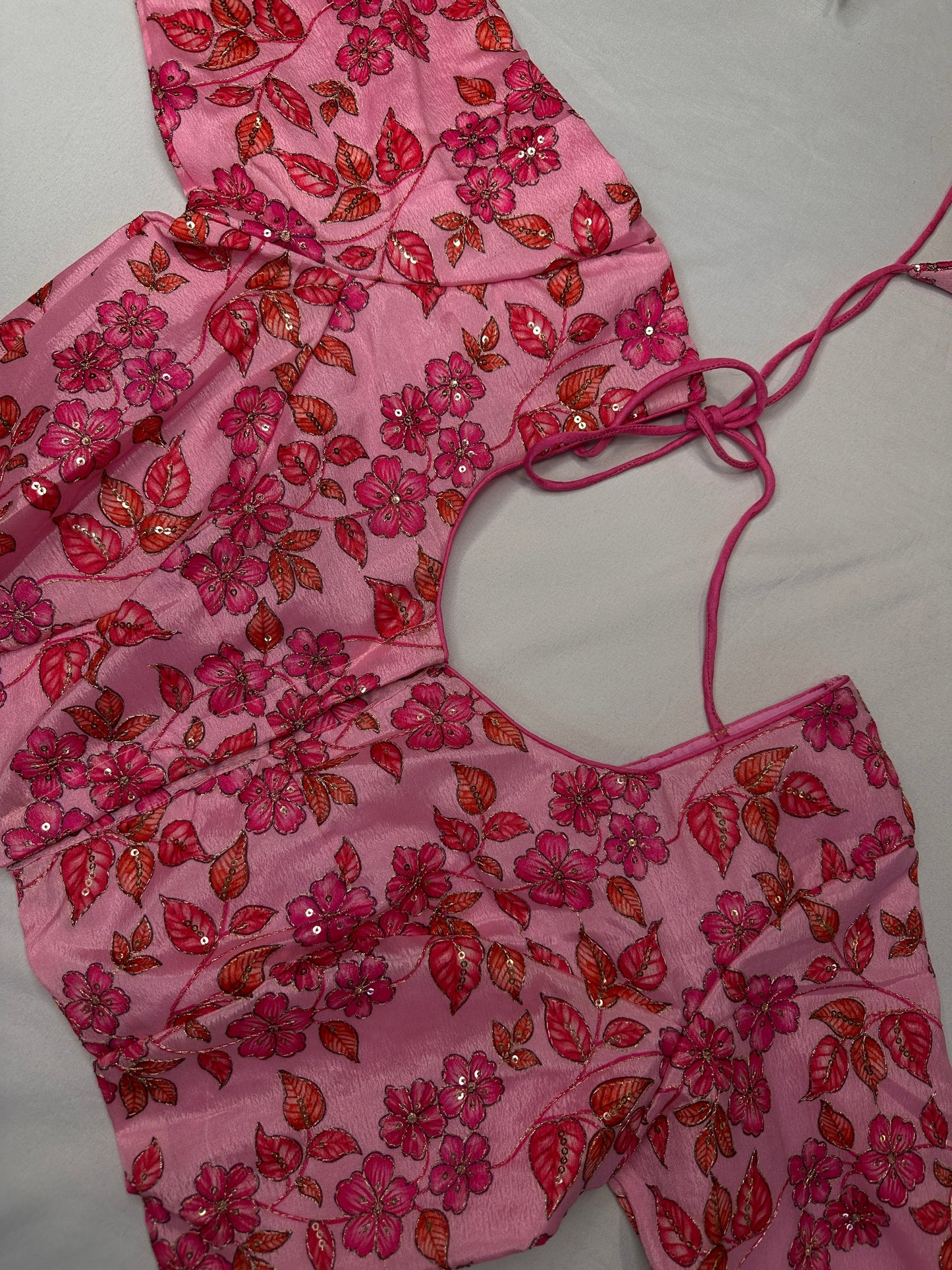 Pink Multi Color Tissue Silk Kalamkari Sequence Blouse