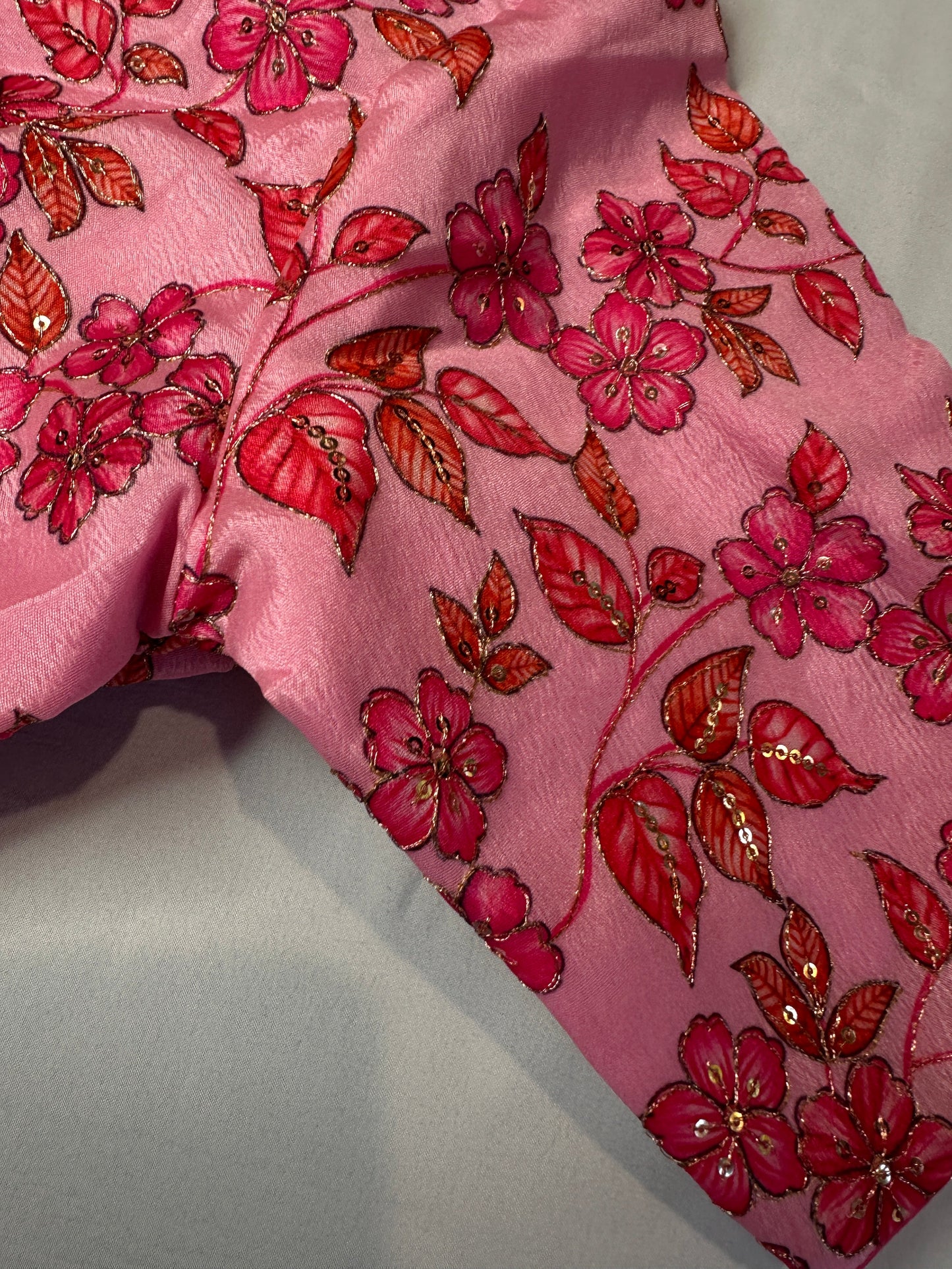 Pink Multi Color Tissue Silk Kalamkari Sequence Blouse