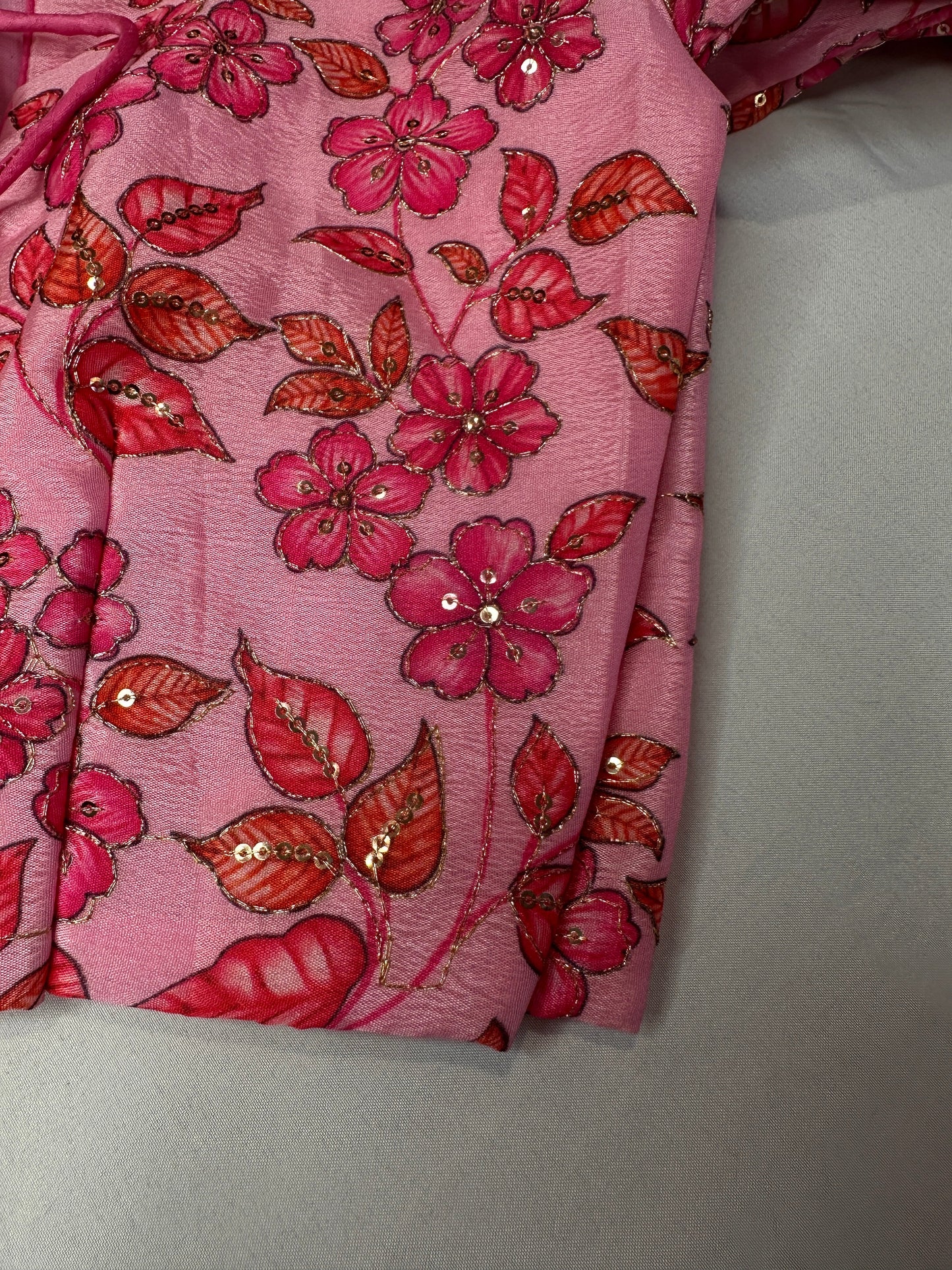 Pink Multi Color Tissue Silk Kalamkari Sequence Blouse