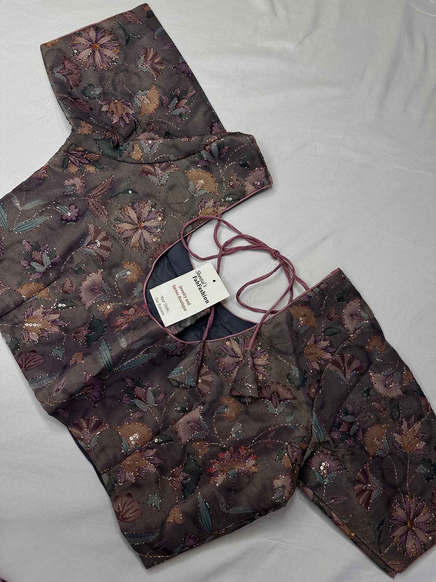 Grey Multi Color Tissue Silk Kalamkari Sequence Blouse