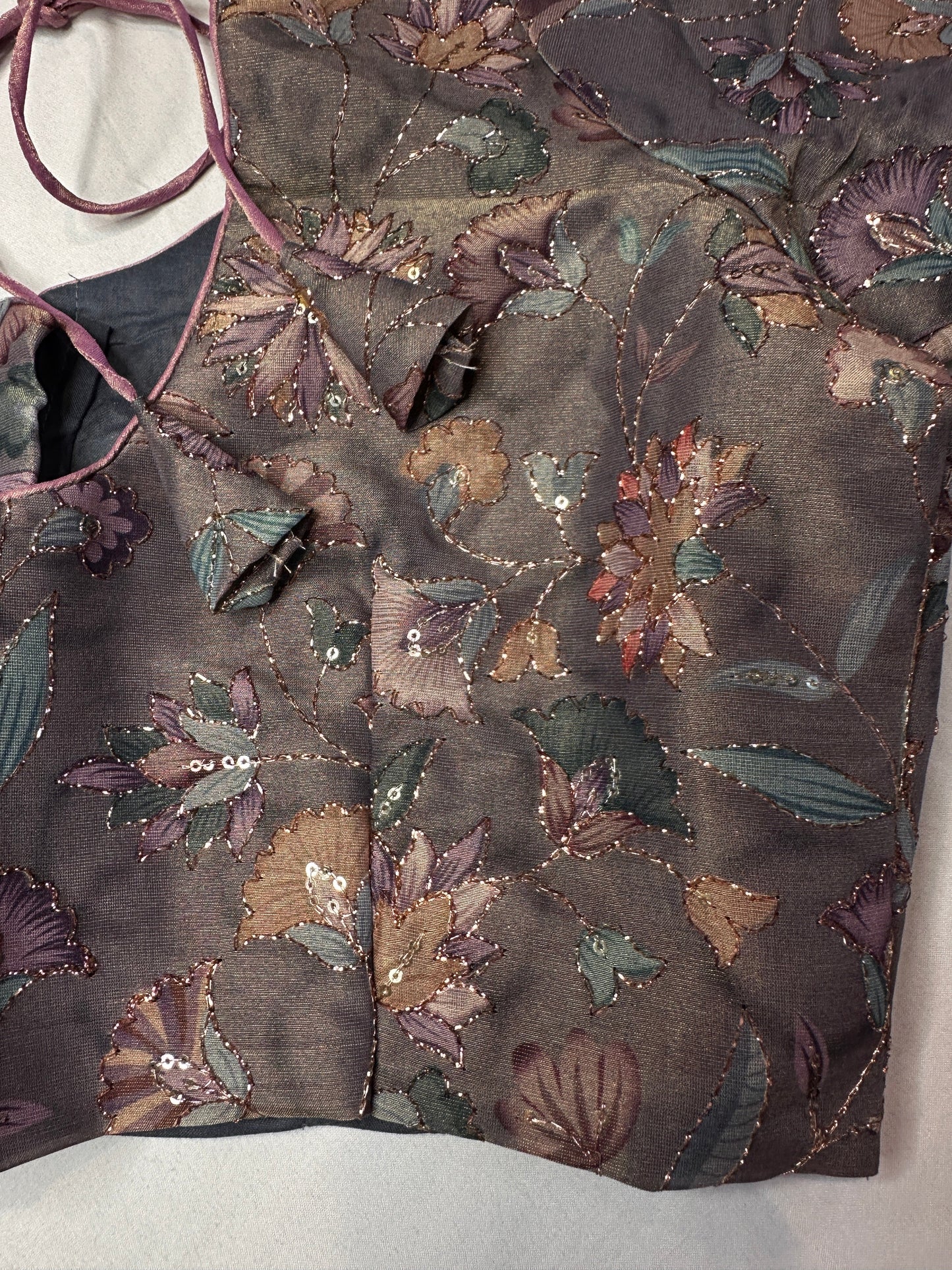 Grey Multi Color Tissue Silk Kalamkari Sequence Blouse