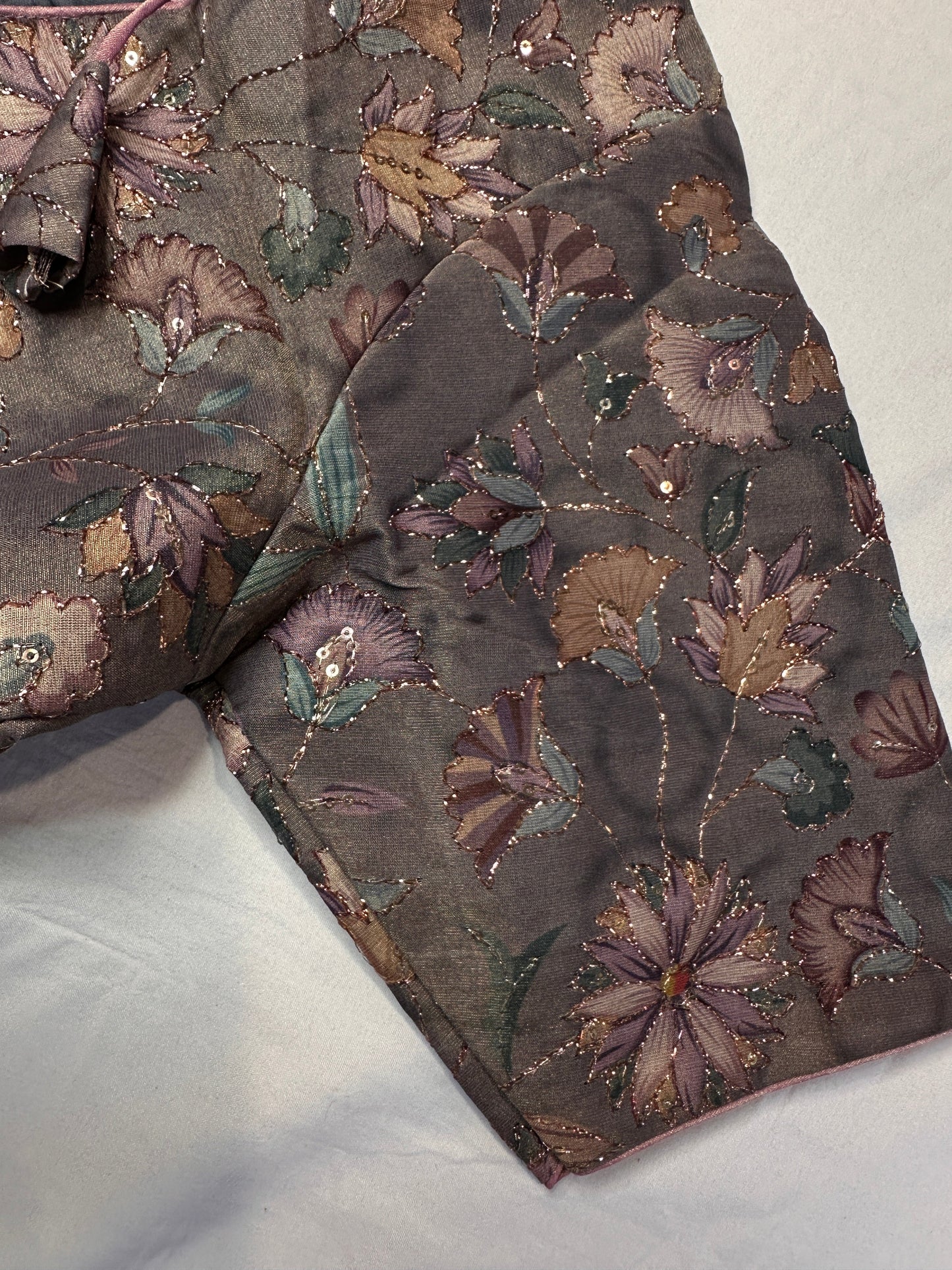 Grey Multi Color Tissue Silk Kalamkari Sequence Blouse