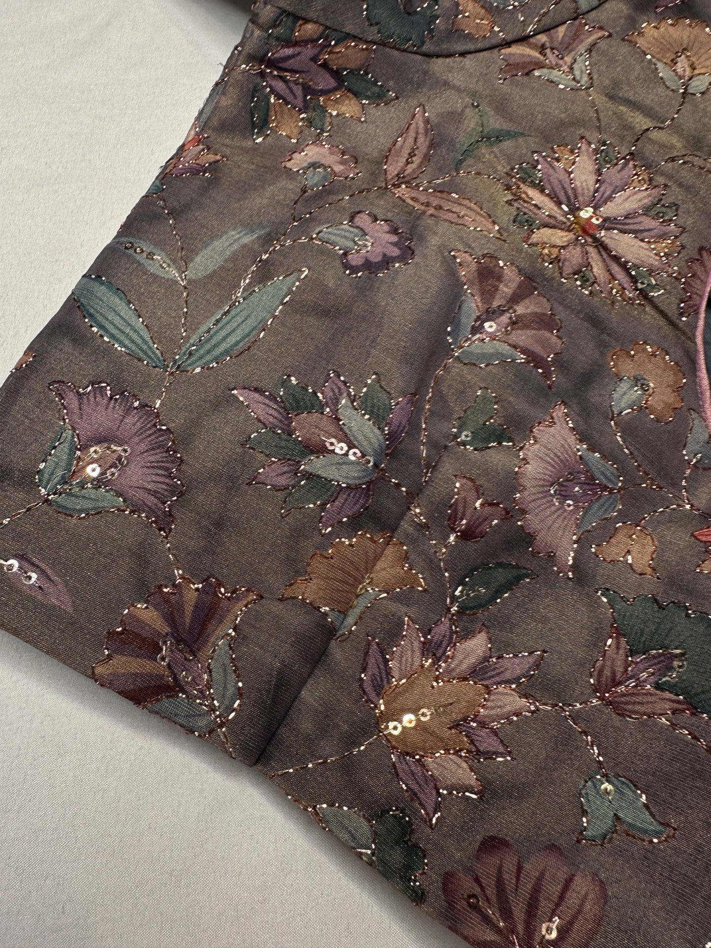 Grey Multi Color Tissue Silk Kalamkari Sequence Blouse