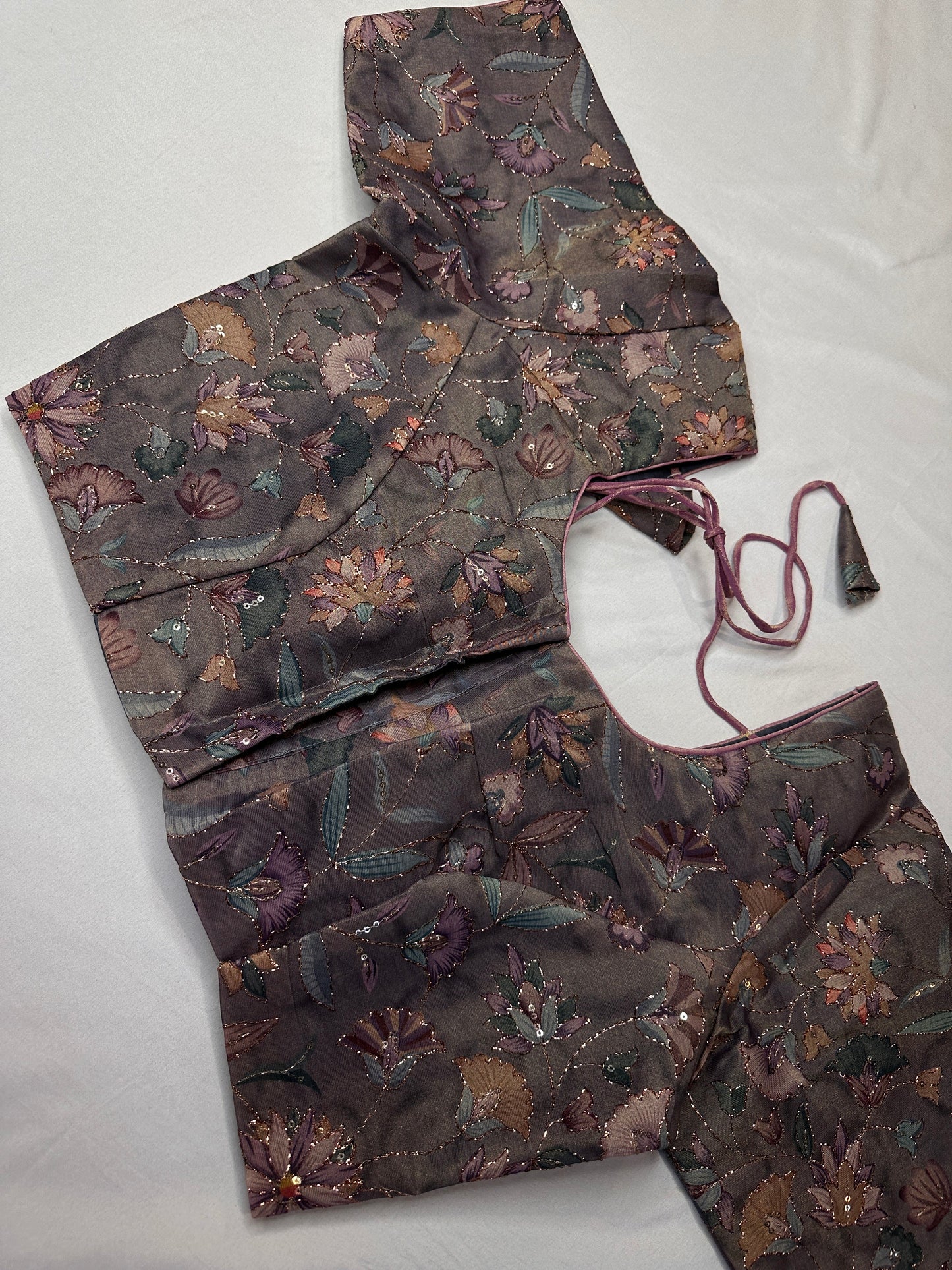 Grey Multi Color Tissue Silk Kalamkari Sequence Blouse