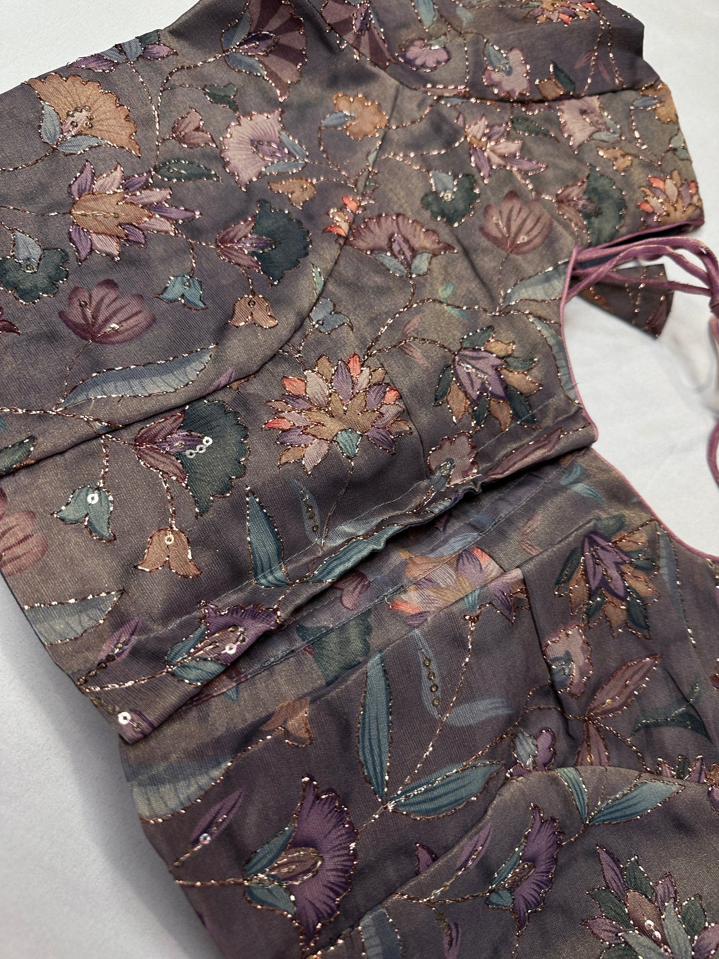 Grey Multi Color Tissue Silk Kalamkari Sequence Blouse