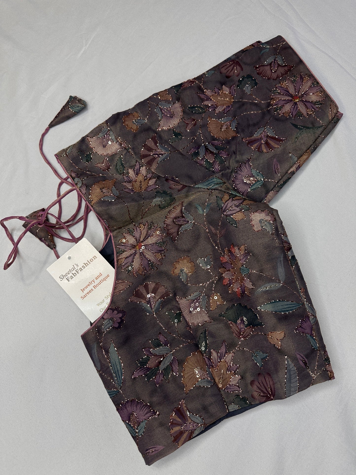 Grey Multi Color Tissue Silk Kalamkari Sequence Blouse