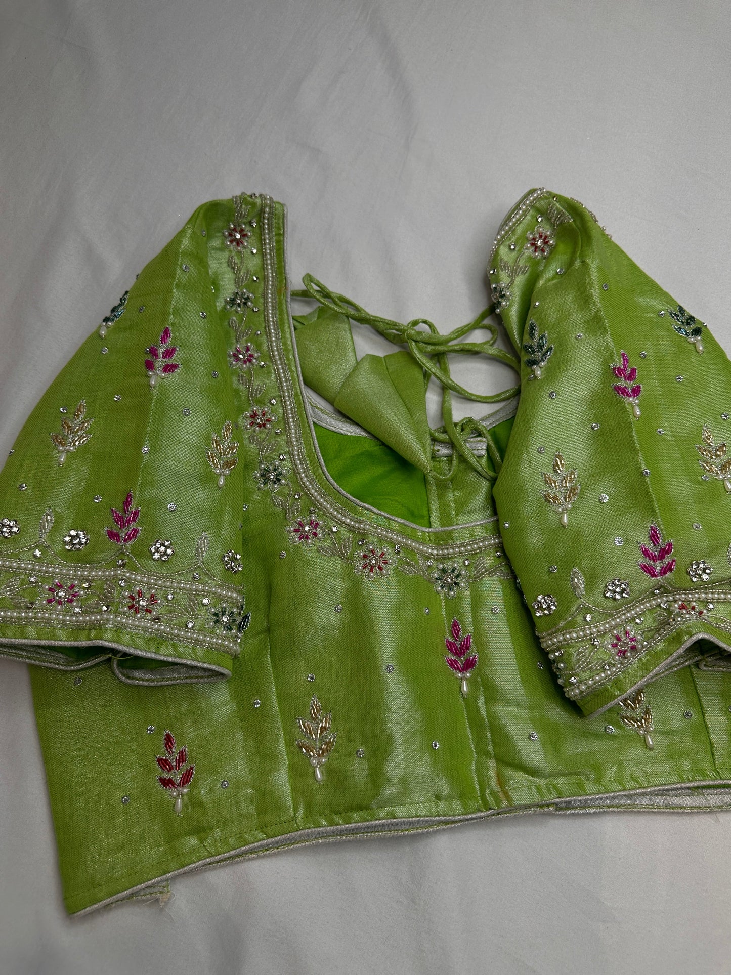 Green Tissue Multi Color Maggam Blouse
