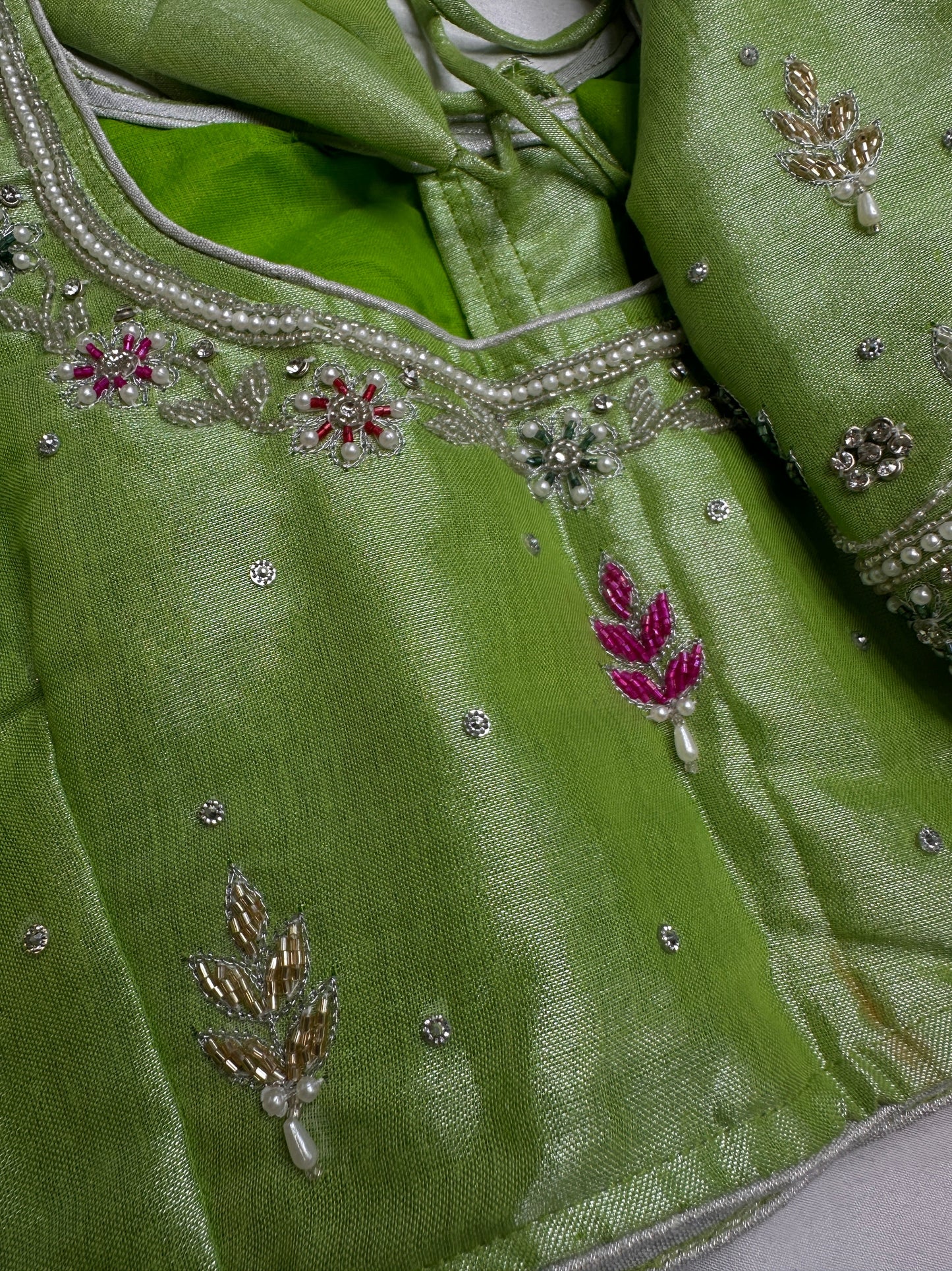 Green Tissue Multi Color Maggam Blouse