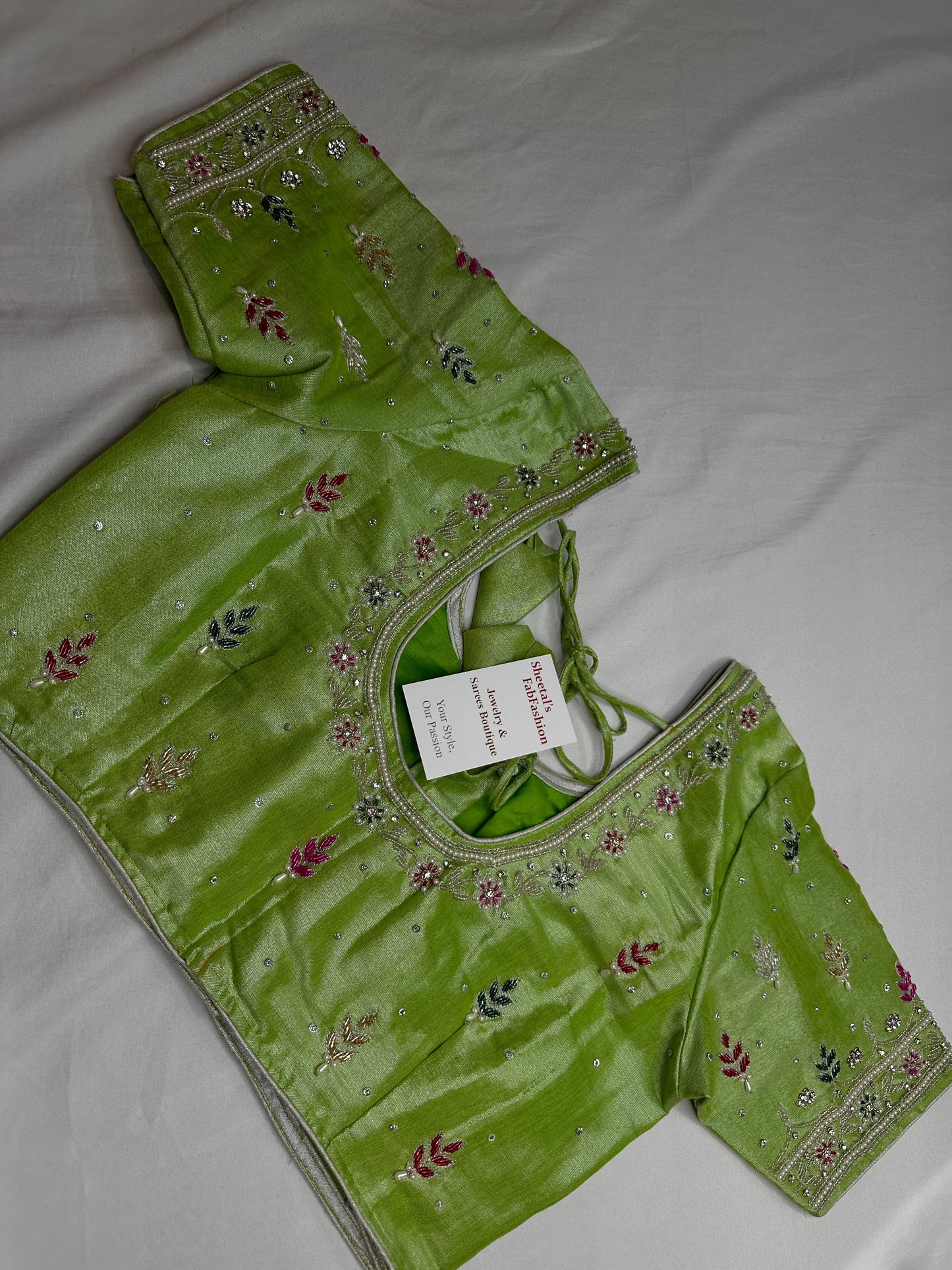 Green Tissue Multi Color Maggam Blouse