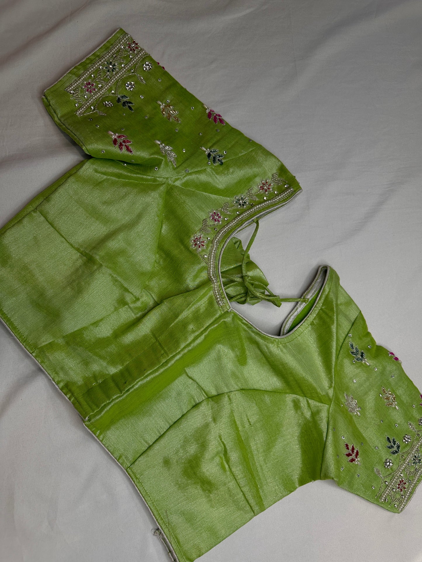 Green Tissue Multi Color Maggam Blouse