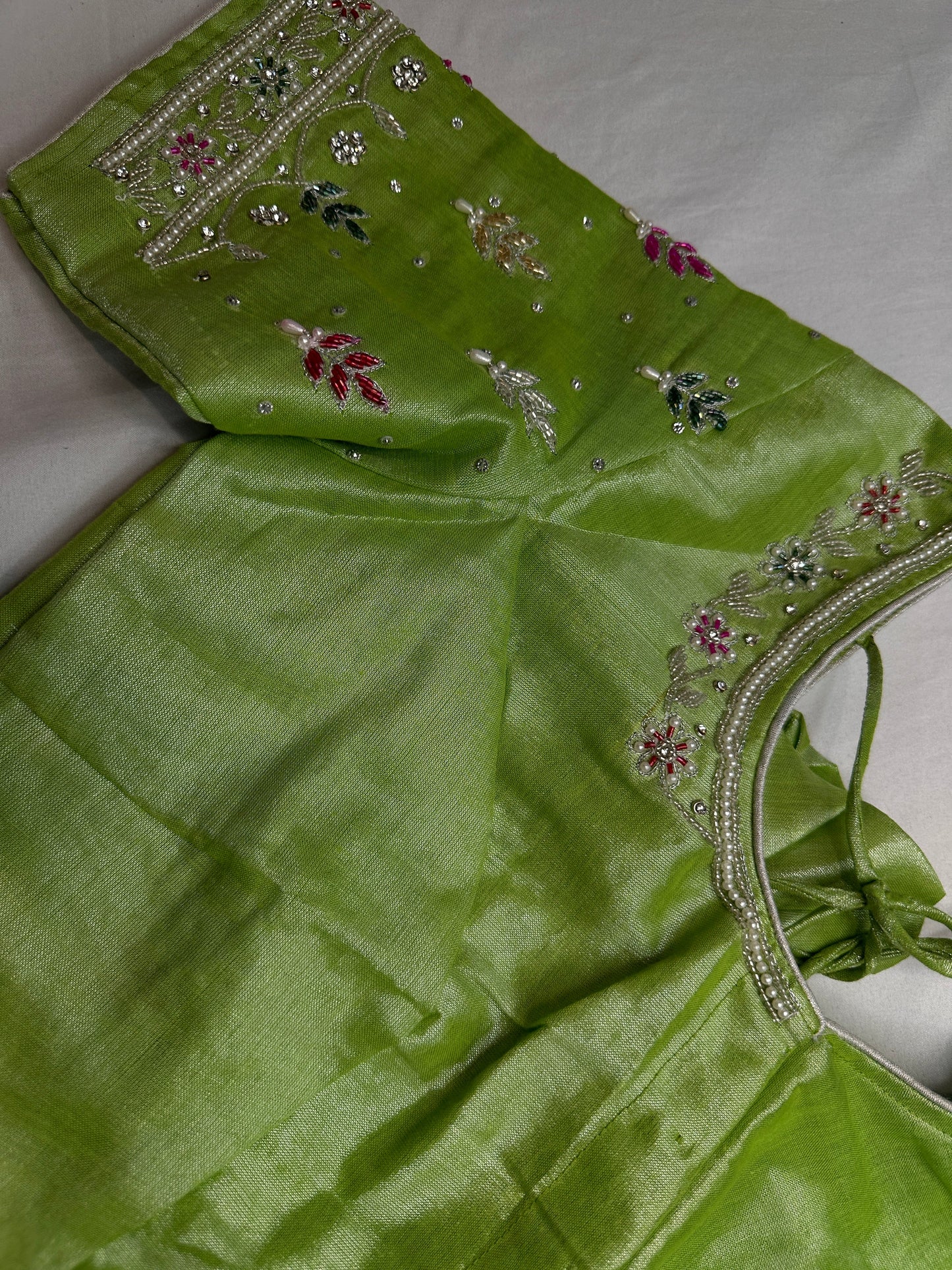 Green Tissue Multi Color Maggam Blouse