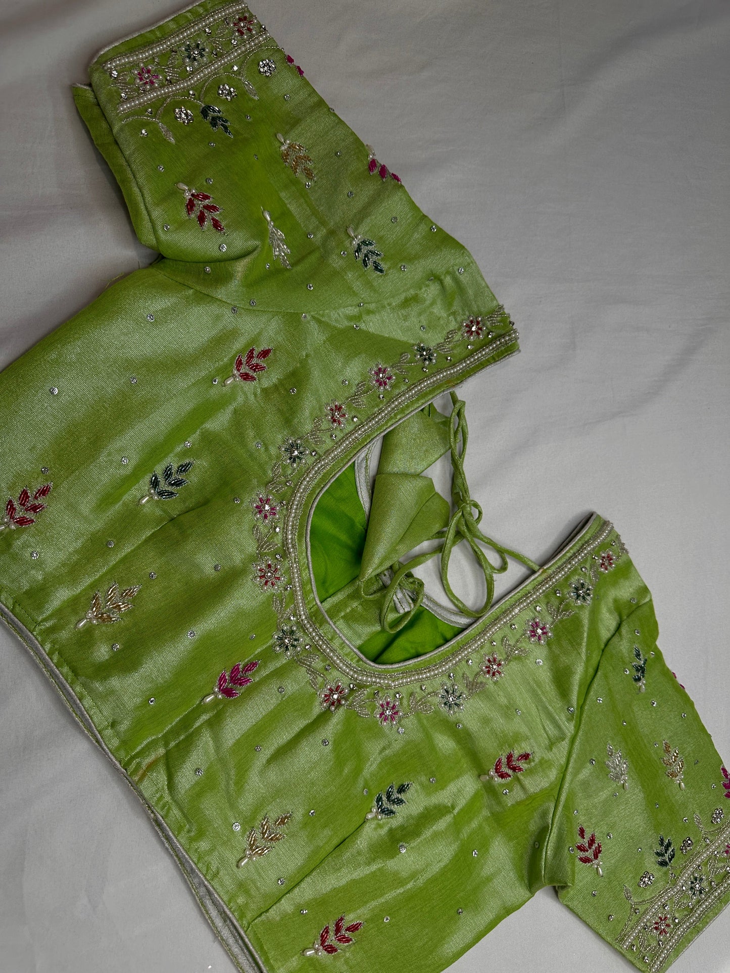 Green Tissue Multi Color Maggam Blouse