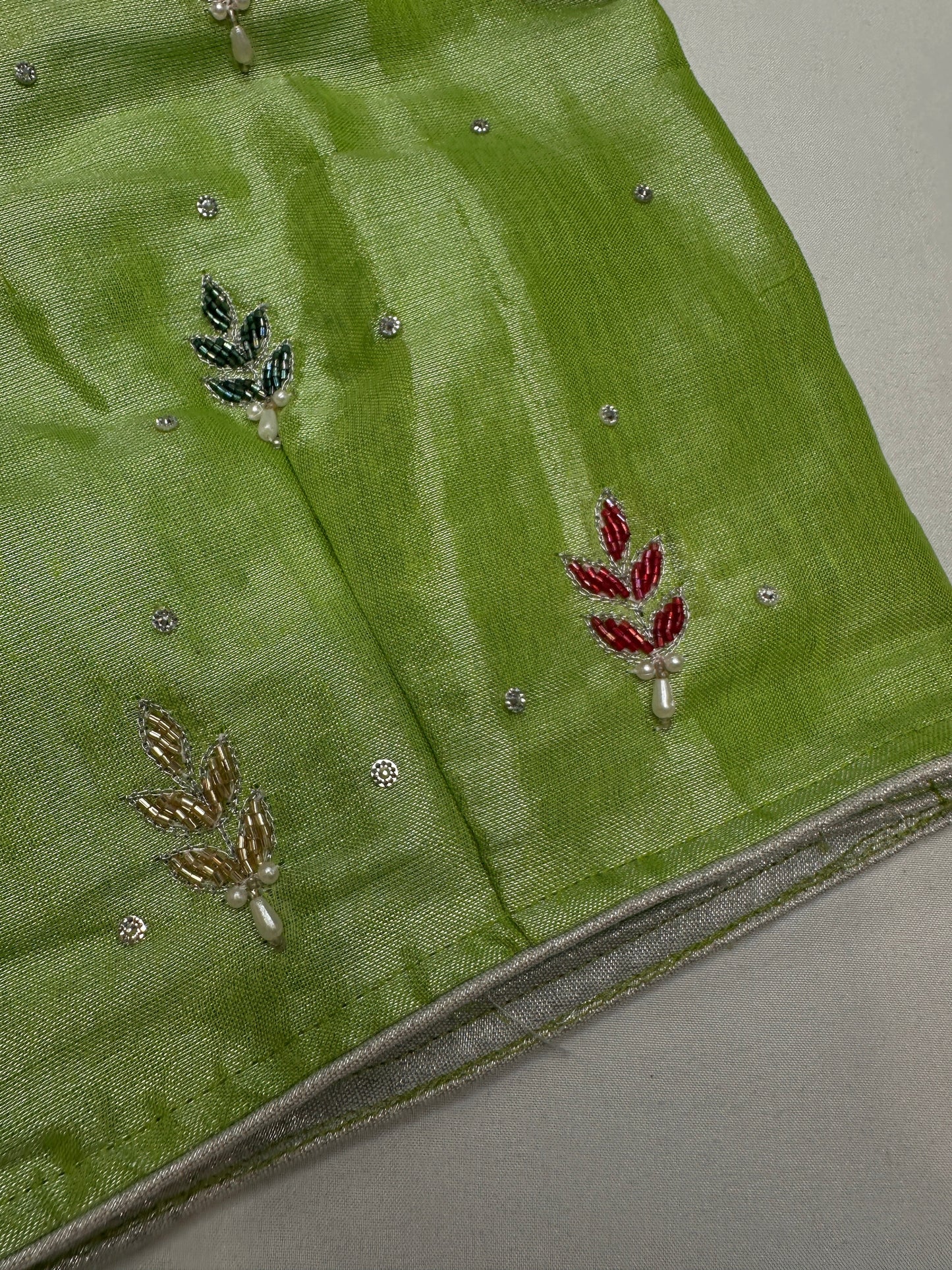 Green Tissue Multi Color Maggam Blouse